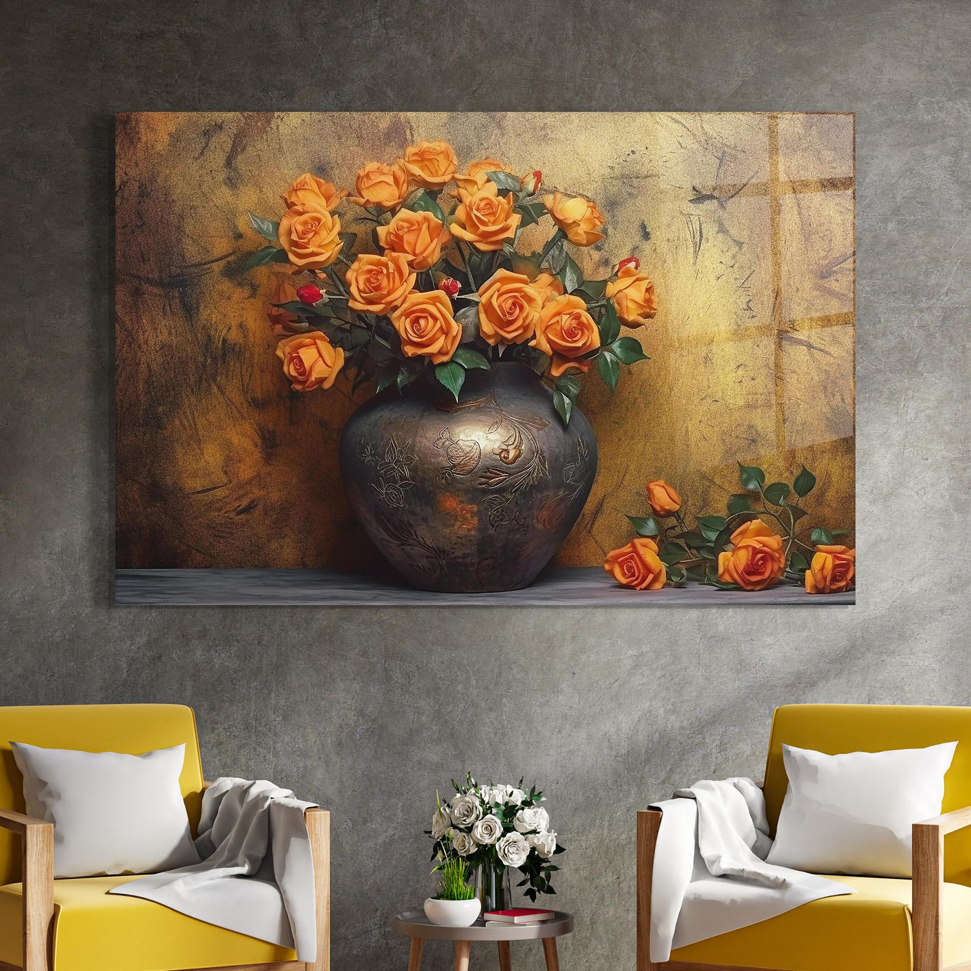 Glasbild Orange Vintage Vase mockup 4