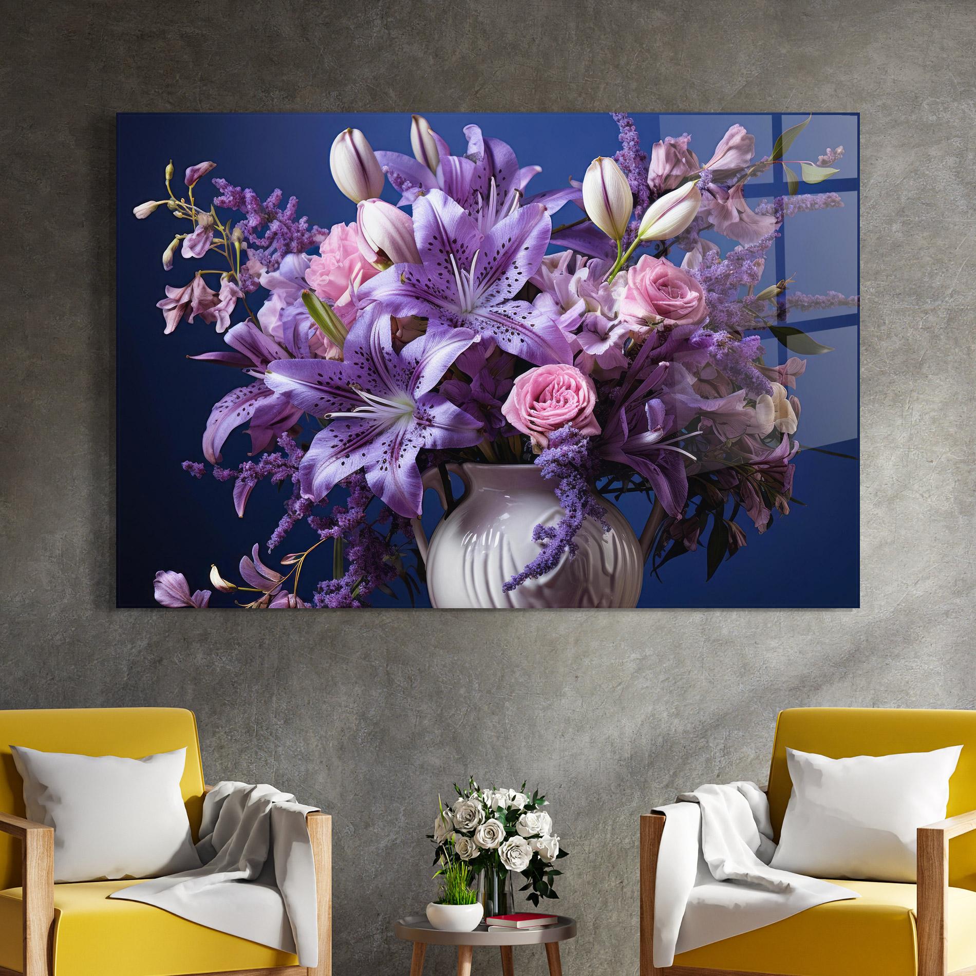 Glasbild Vase Purple Flower mockup 4