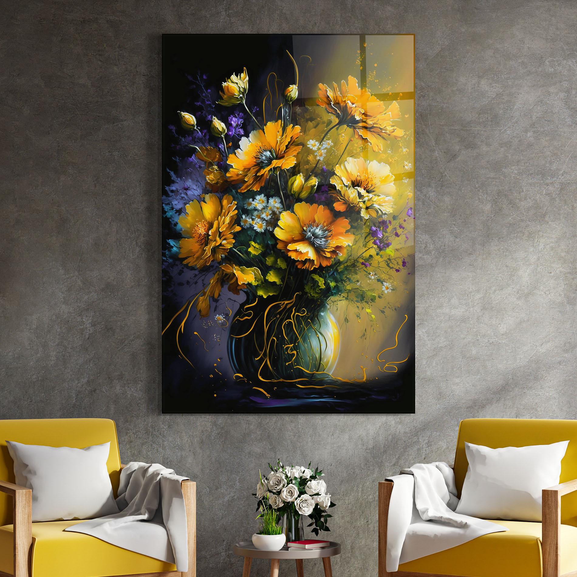 Glasbild Yellow Flower Art Vase mockup 4