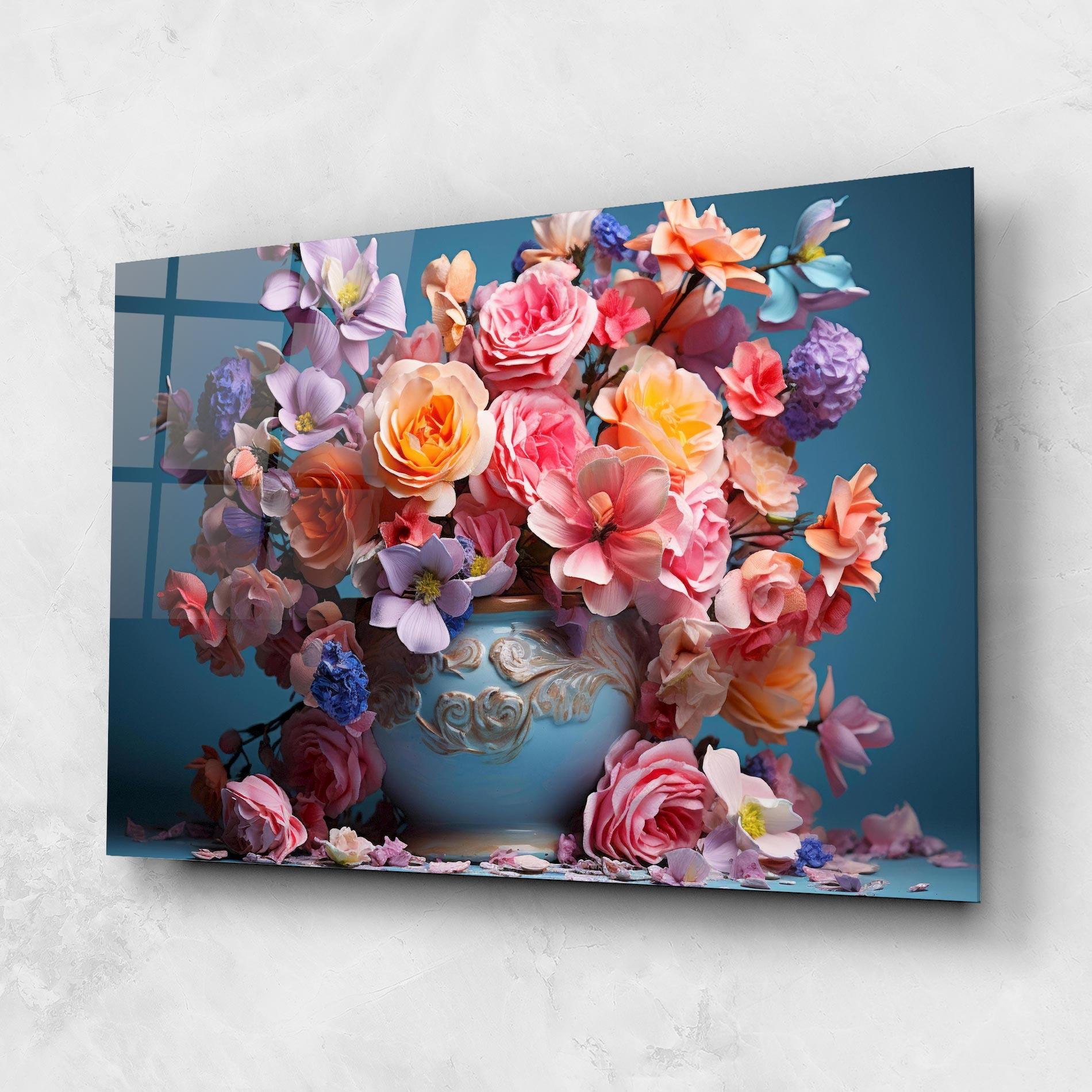 Glasbild Blue Vase Flowers mockup 1