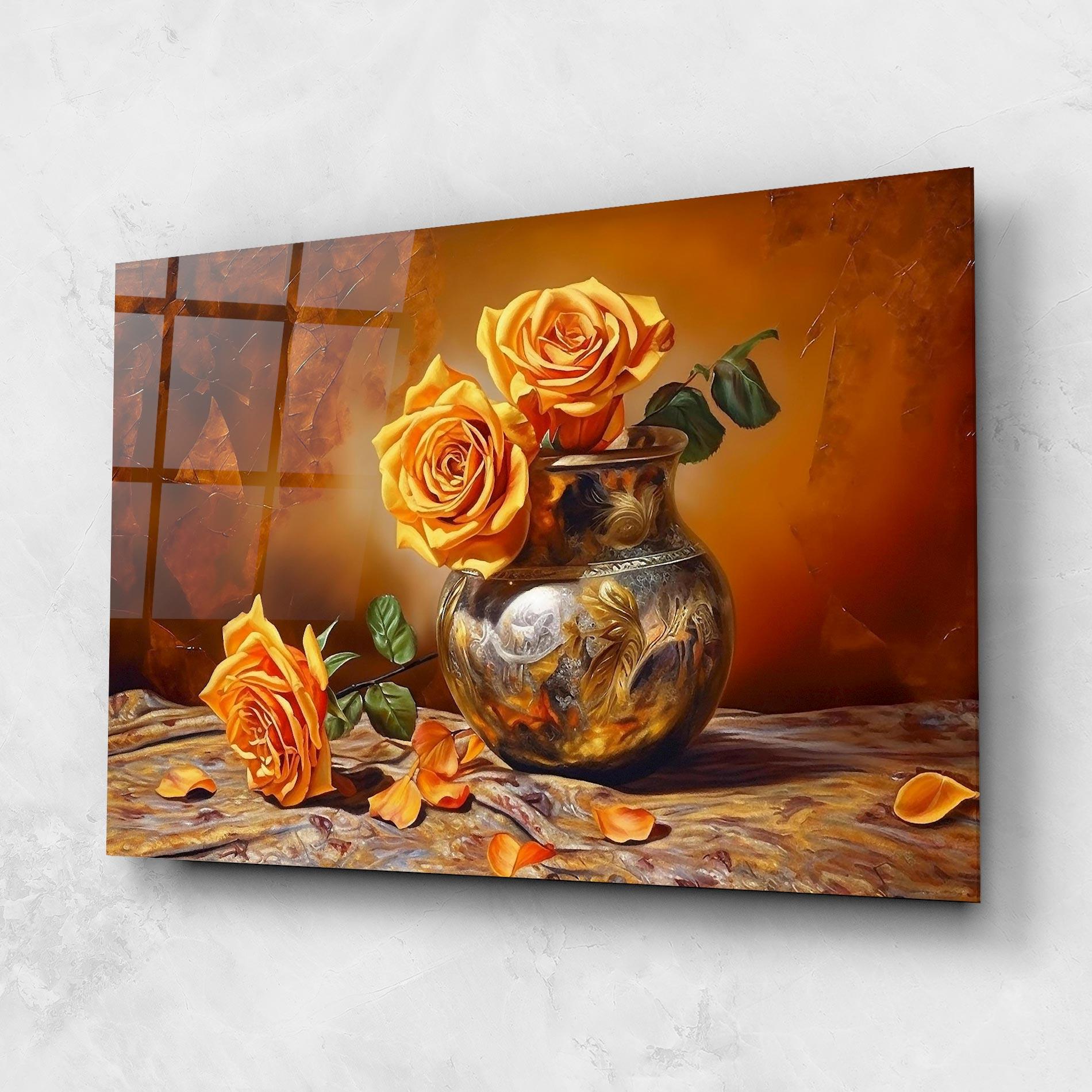 Glasbild Orange Roses Vase mockup 1