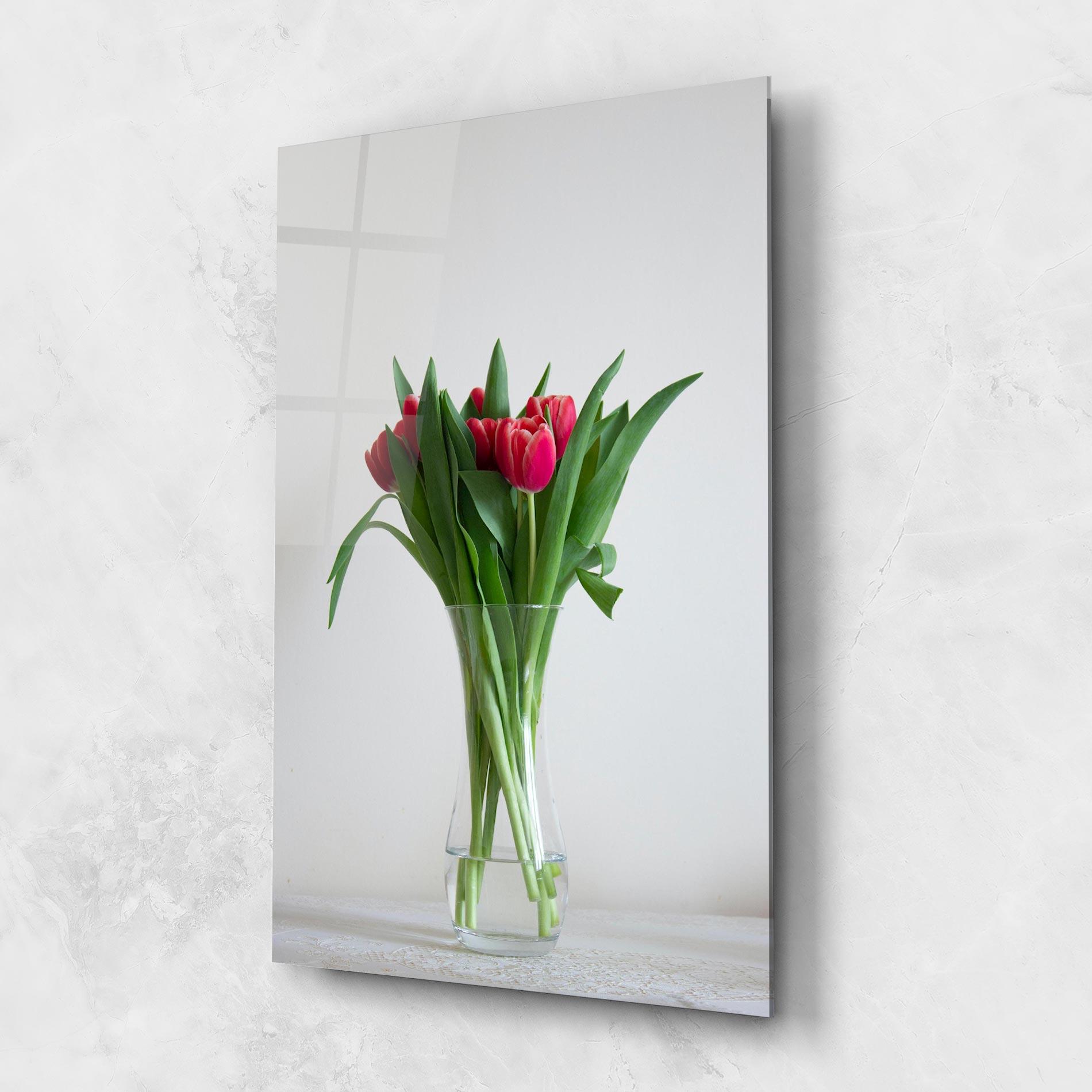 Glasbild Pretty Tulips Vase mockup 1