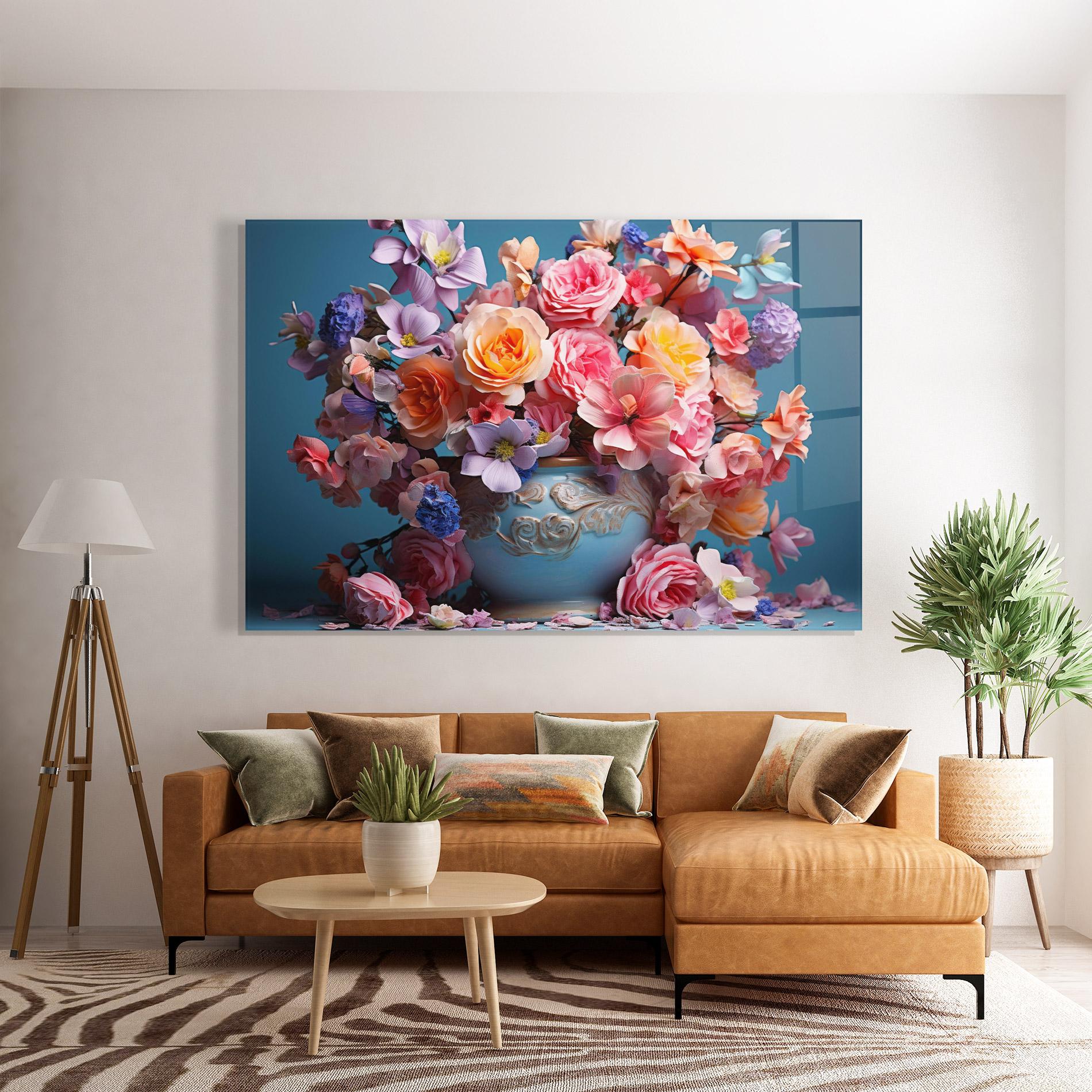 Glasbild Blue Vase Flowers mockup 7