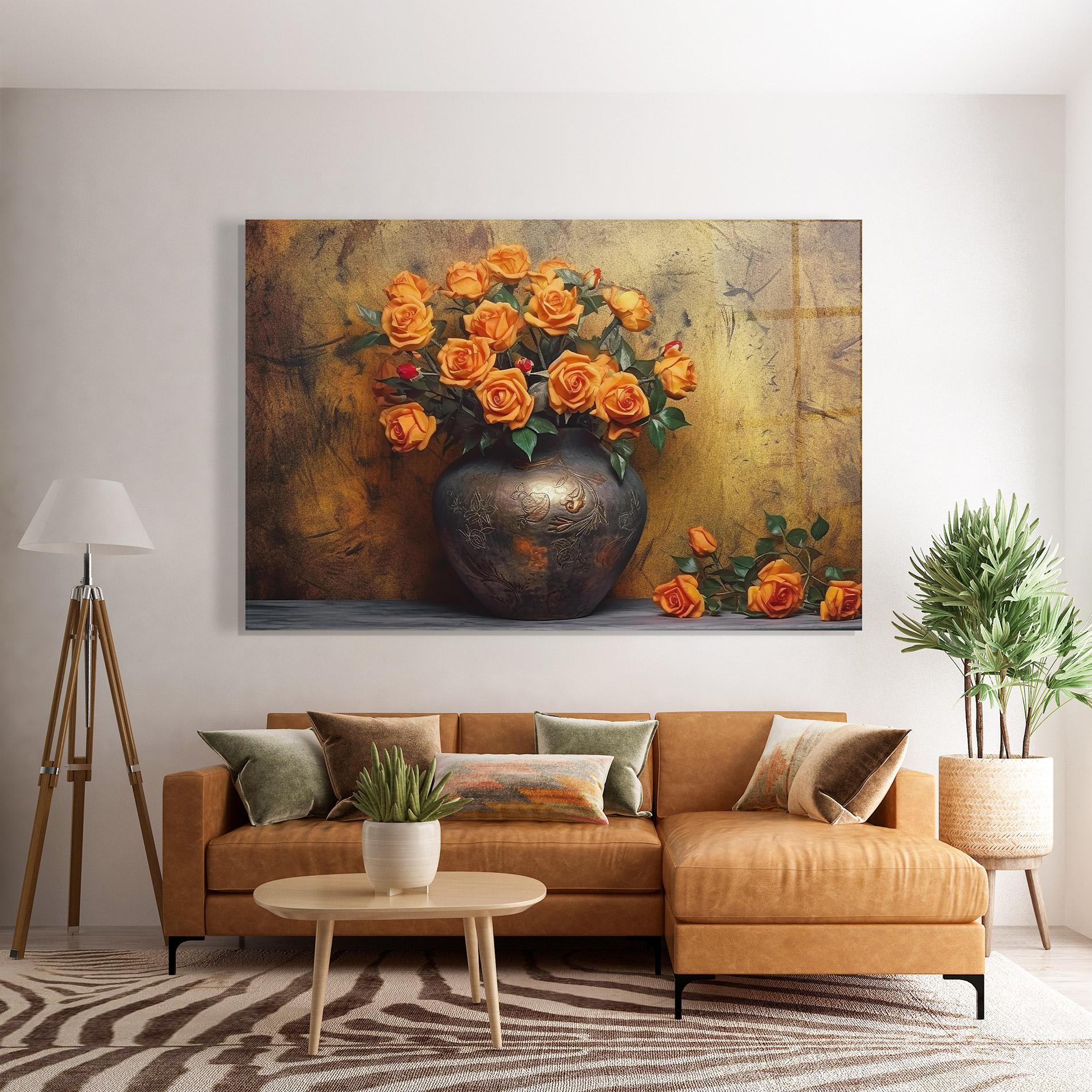 Glasbild Orange Vintage Vase mockup 7