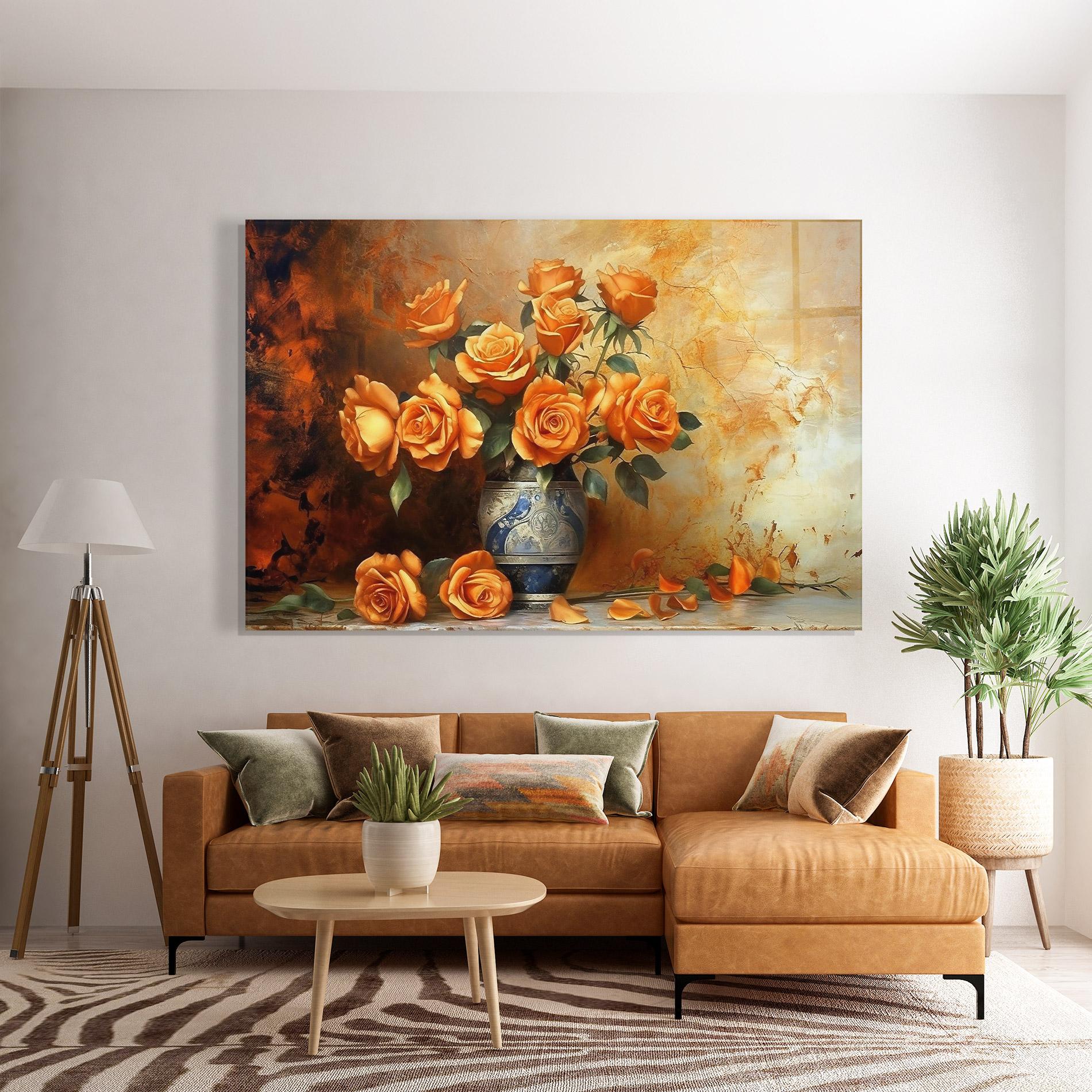 Glasbild Pretty Orange Rose Vase mockup 7