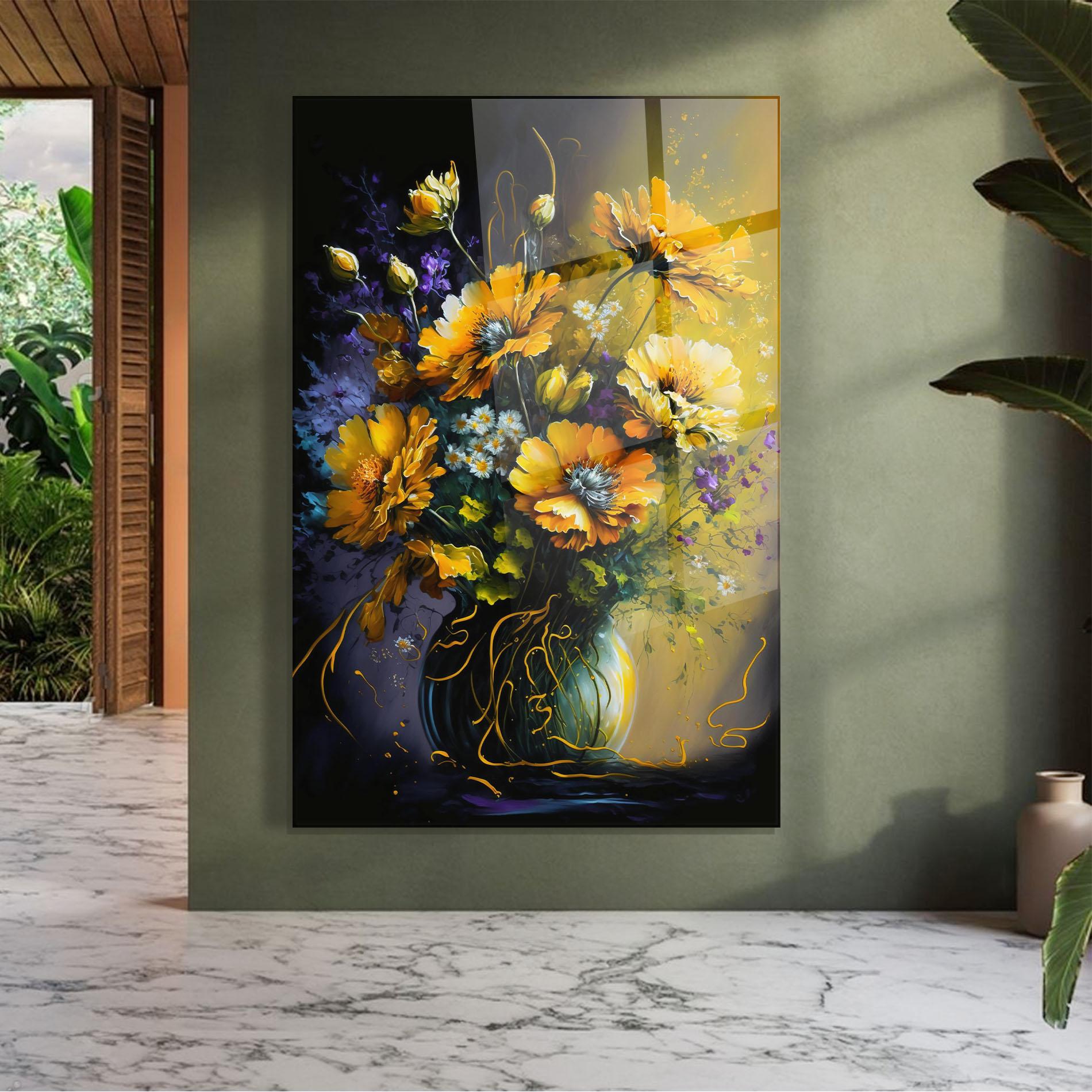 Glasbild Yellow Flower Art Vase mockup 7