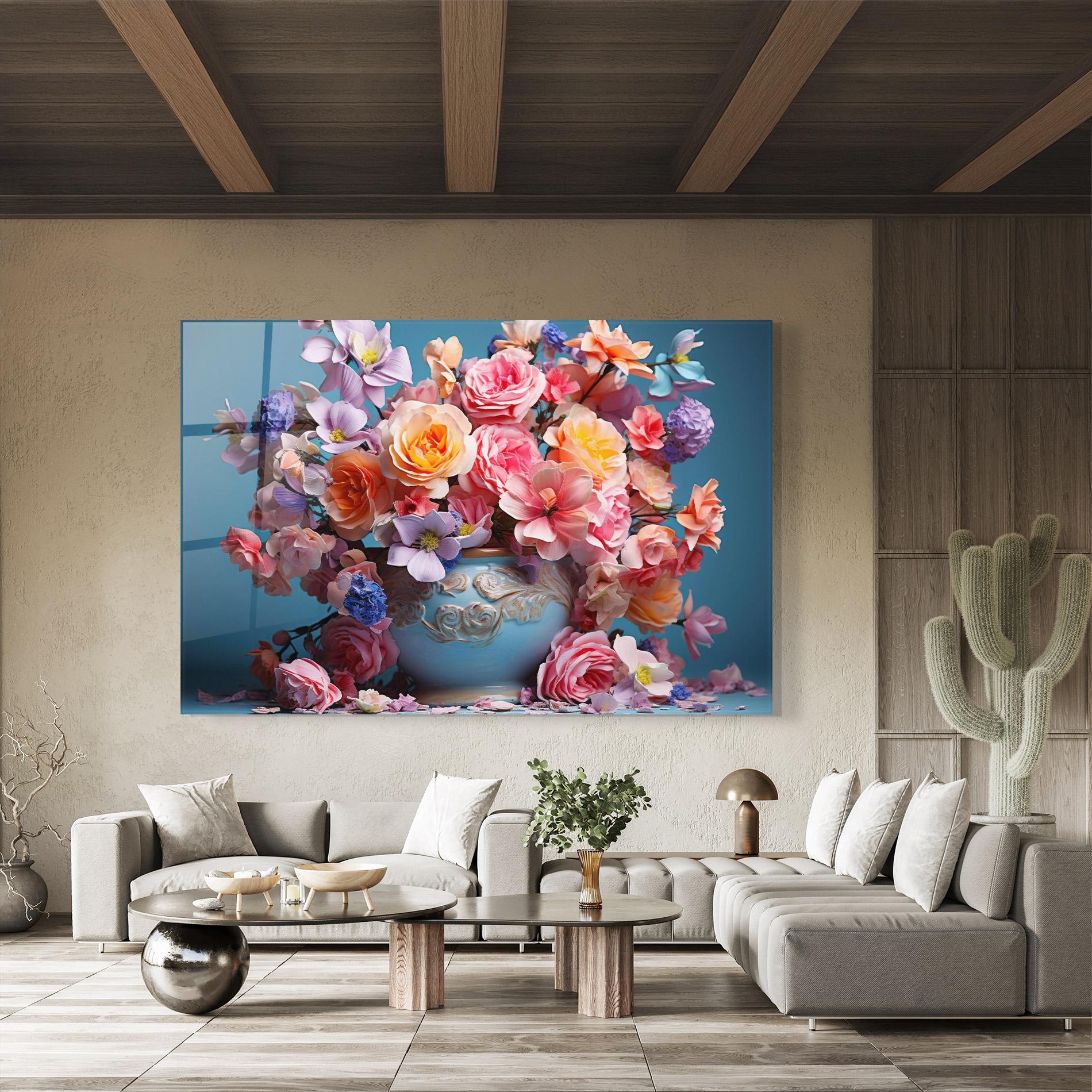 Glasbild Blue Vase Flowers mockup 8