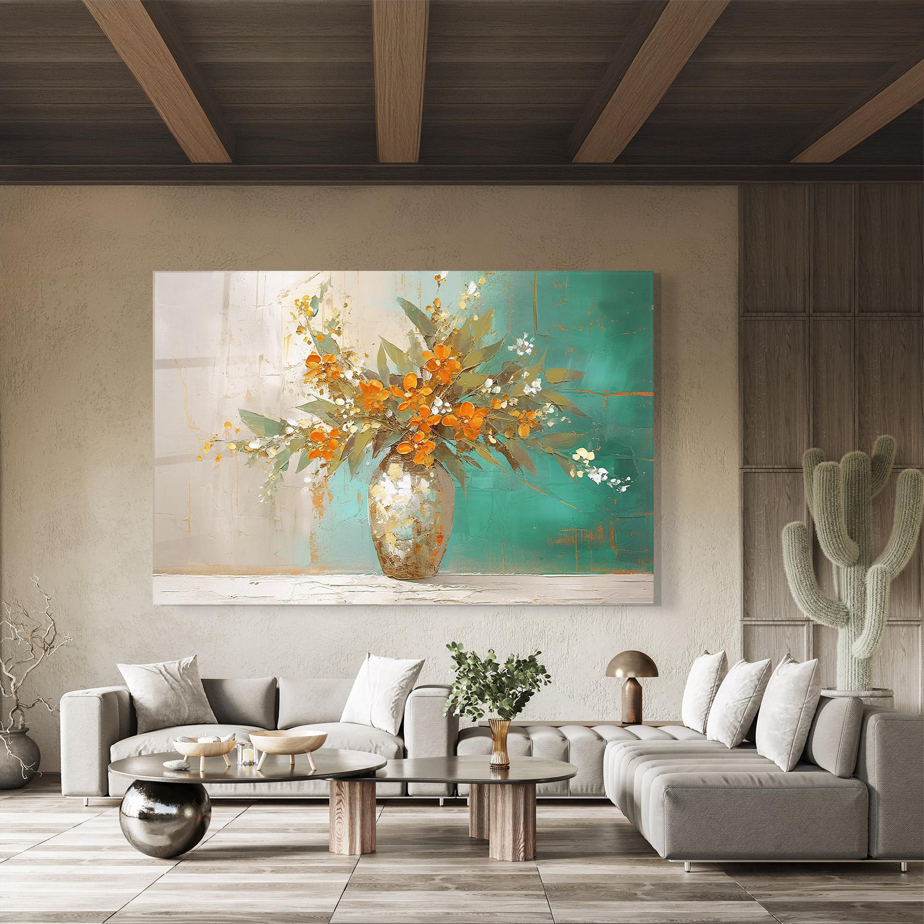 Glasbild Grey Vase Orange mockup 8