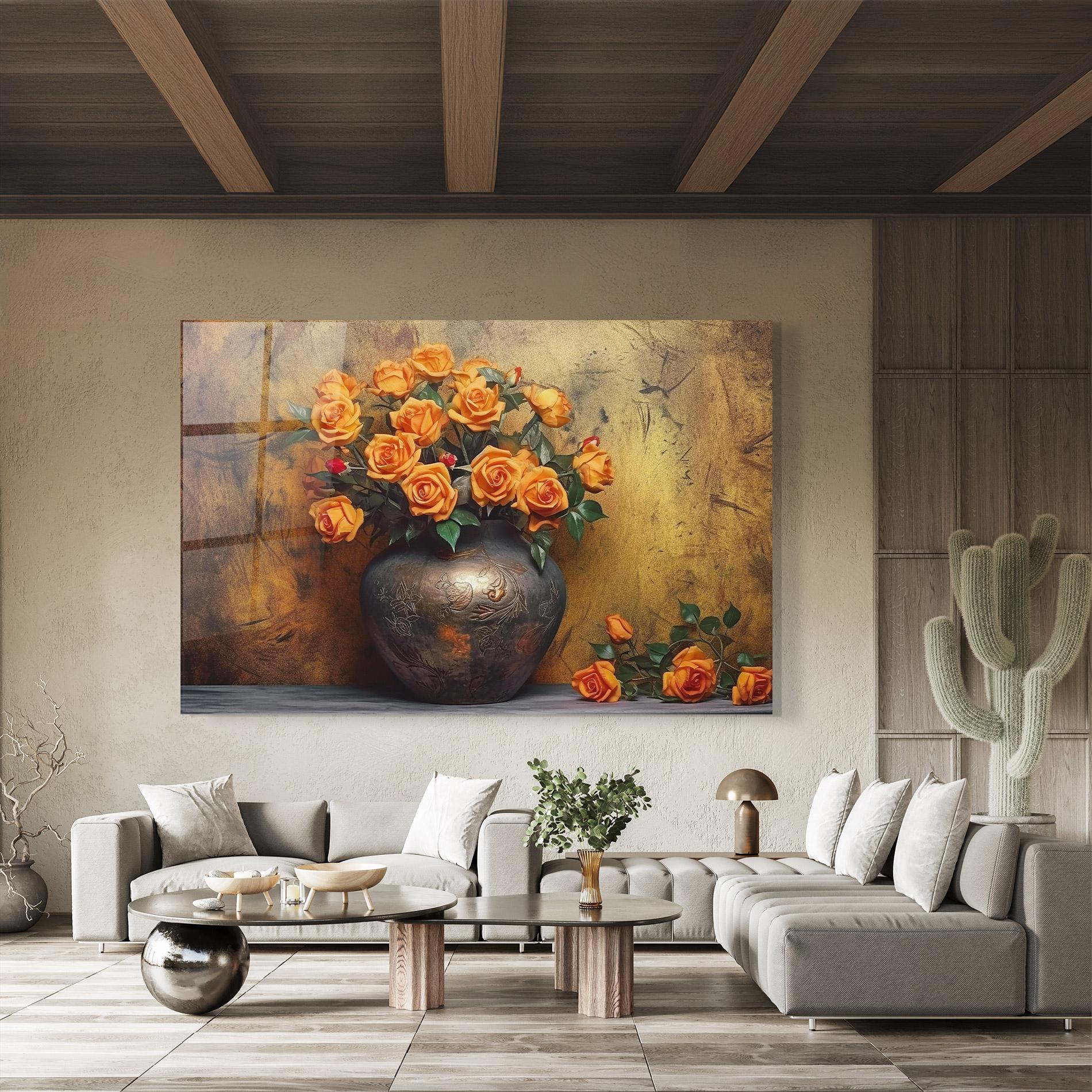 Glasbild Orange Vintage Vase mockup 8