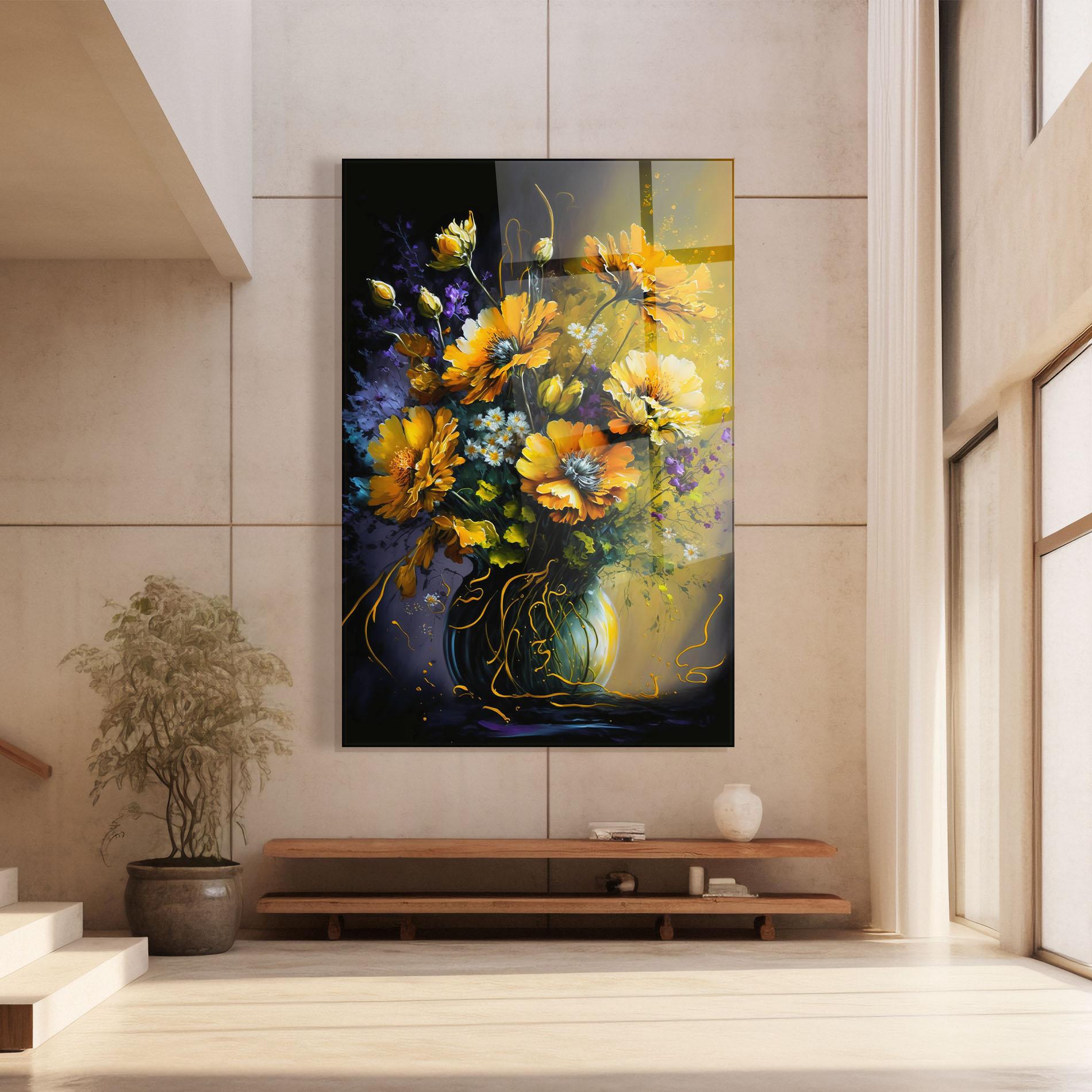 Glasbild Yellow Flower Art Vase mockup 8