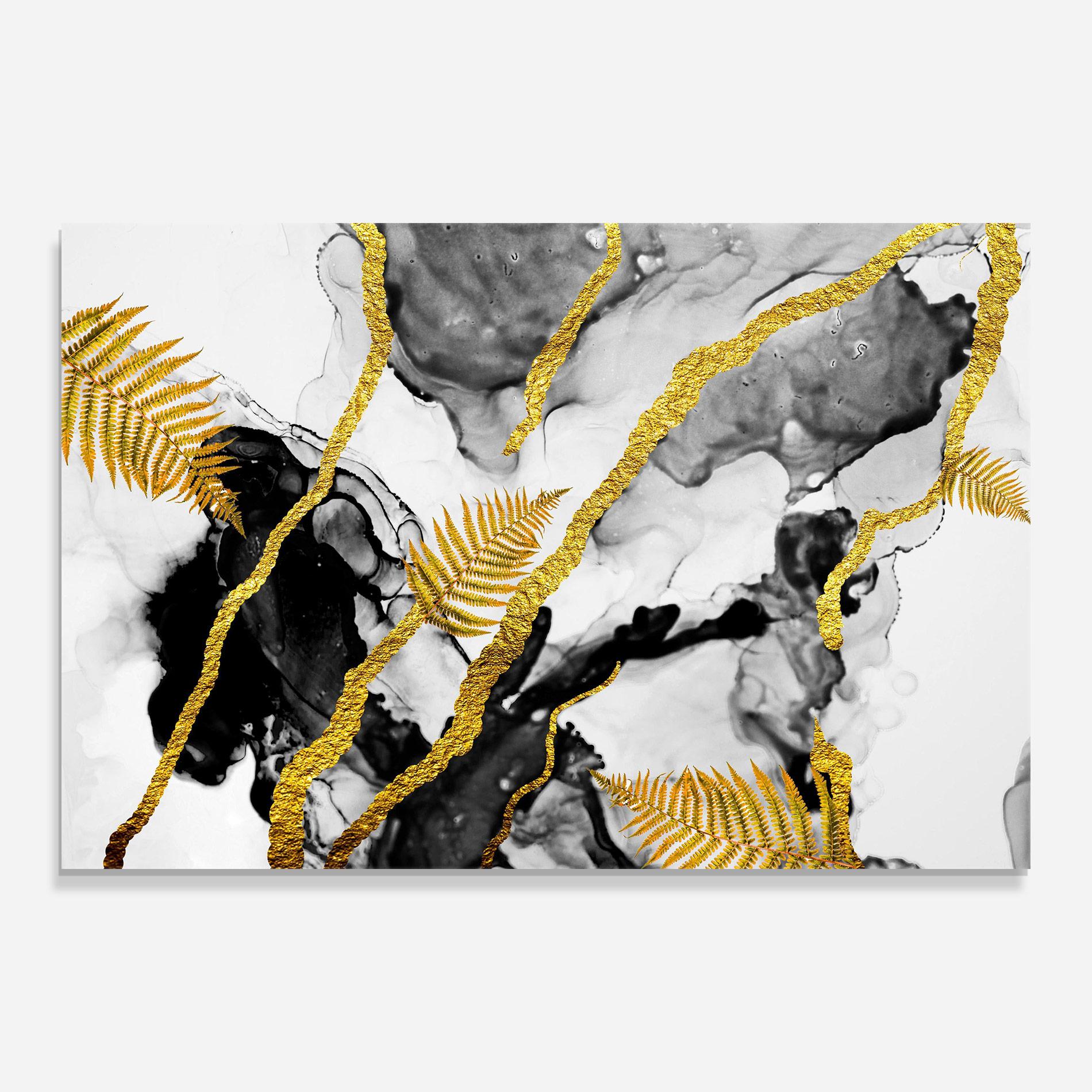 Glasbild Abstract Golden Leaves mockup 0