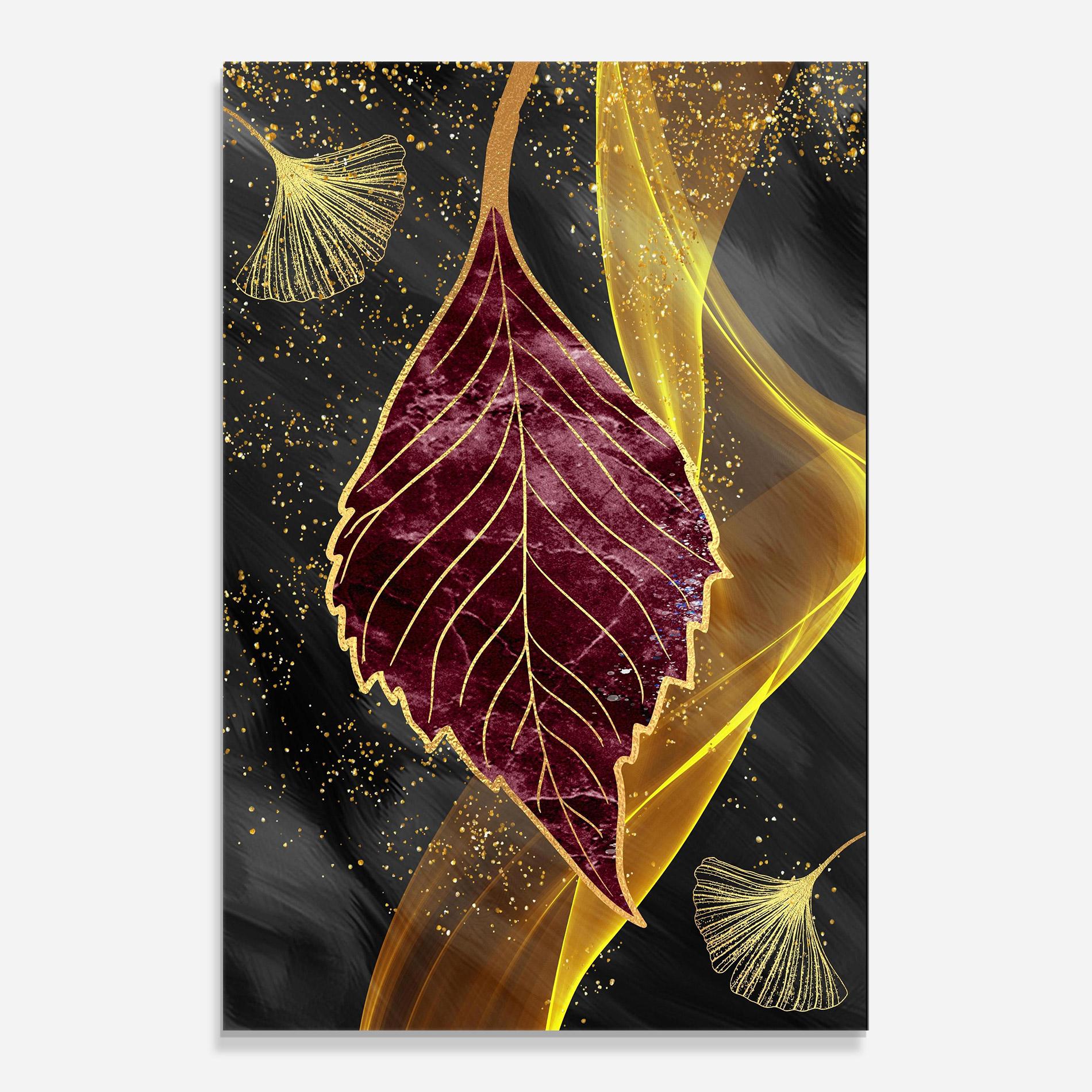 Glasbild Golden Leaves Red mockup 0