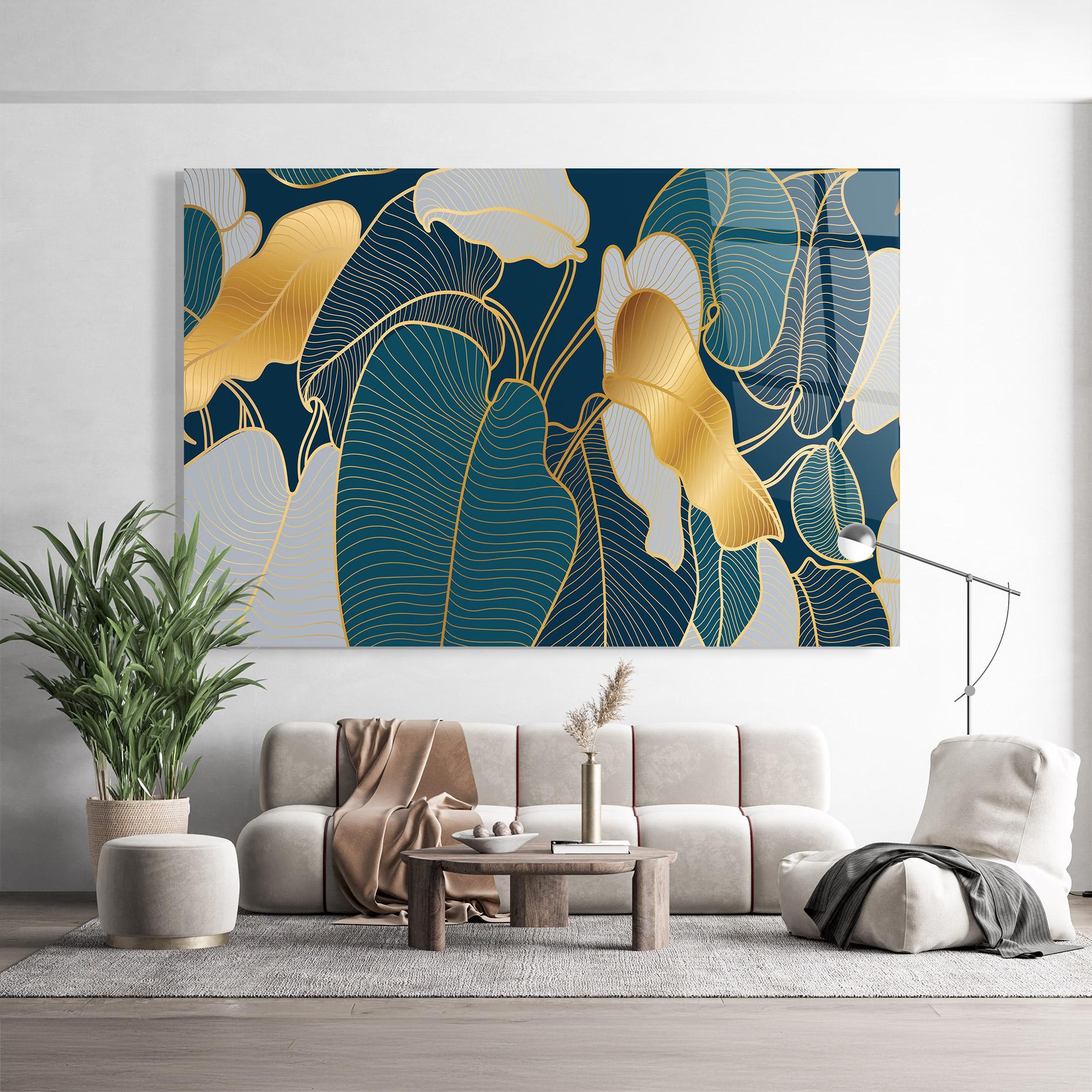 Glasbild Golden Leaves mockup 9