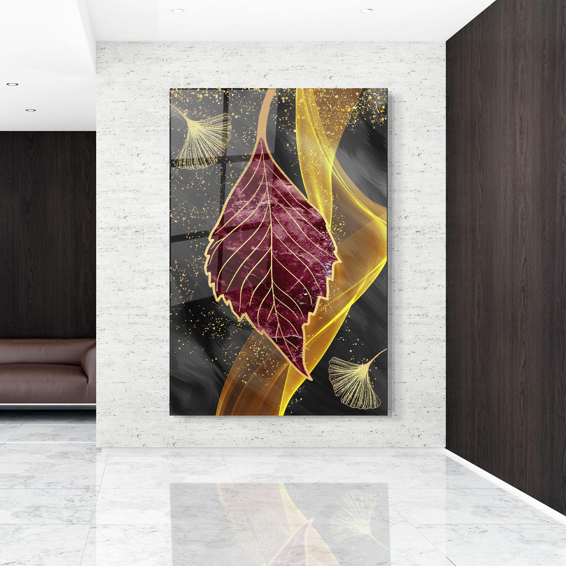 Glasbild Golden Leaves Red mockup 9