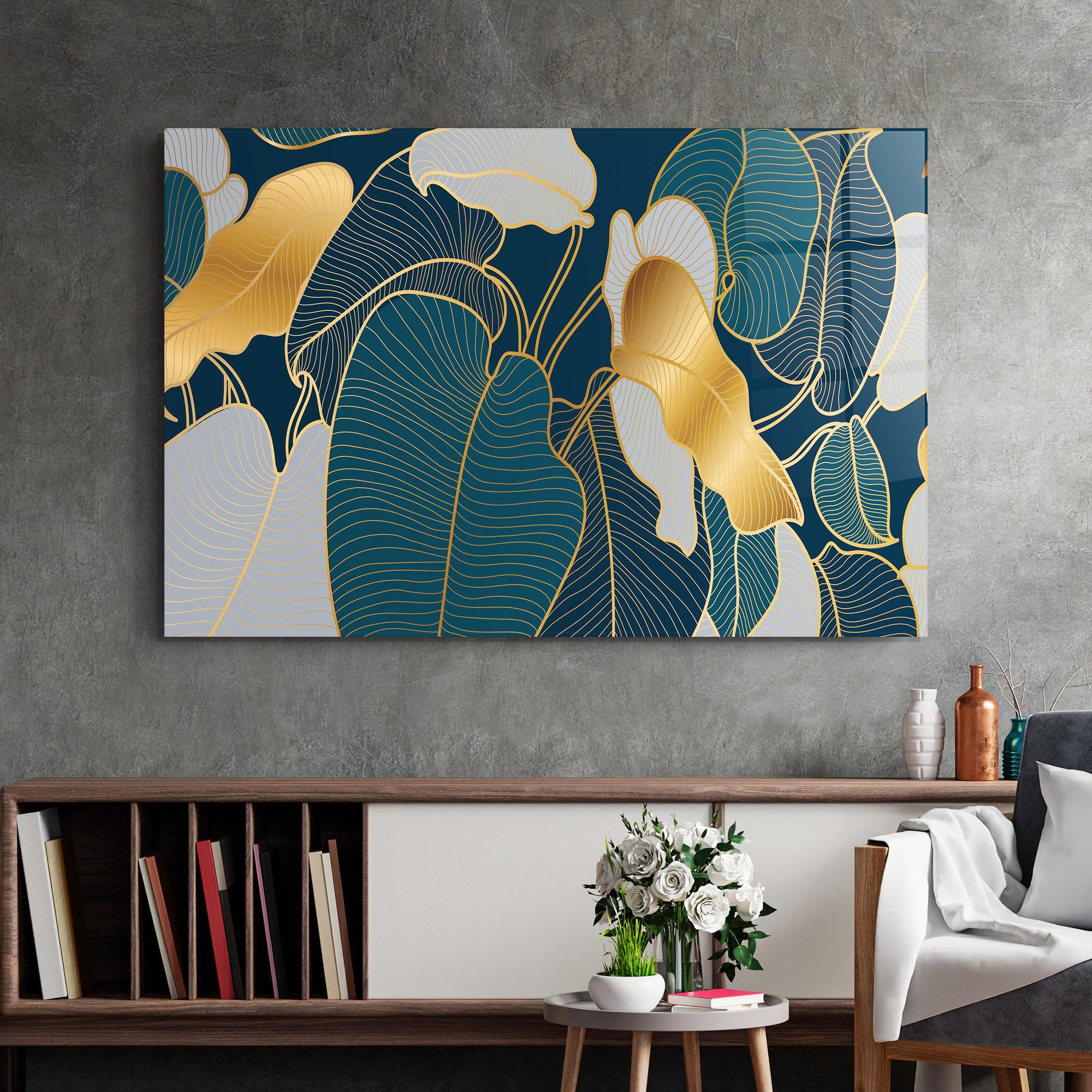 Glasbild Golden Leaves mockup 2