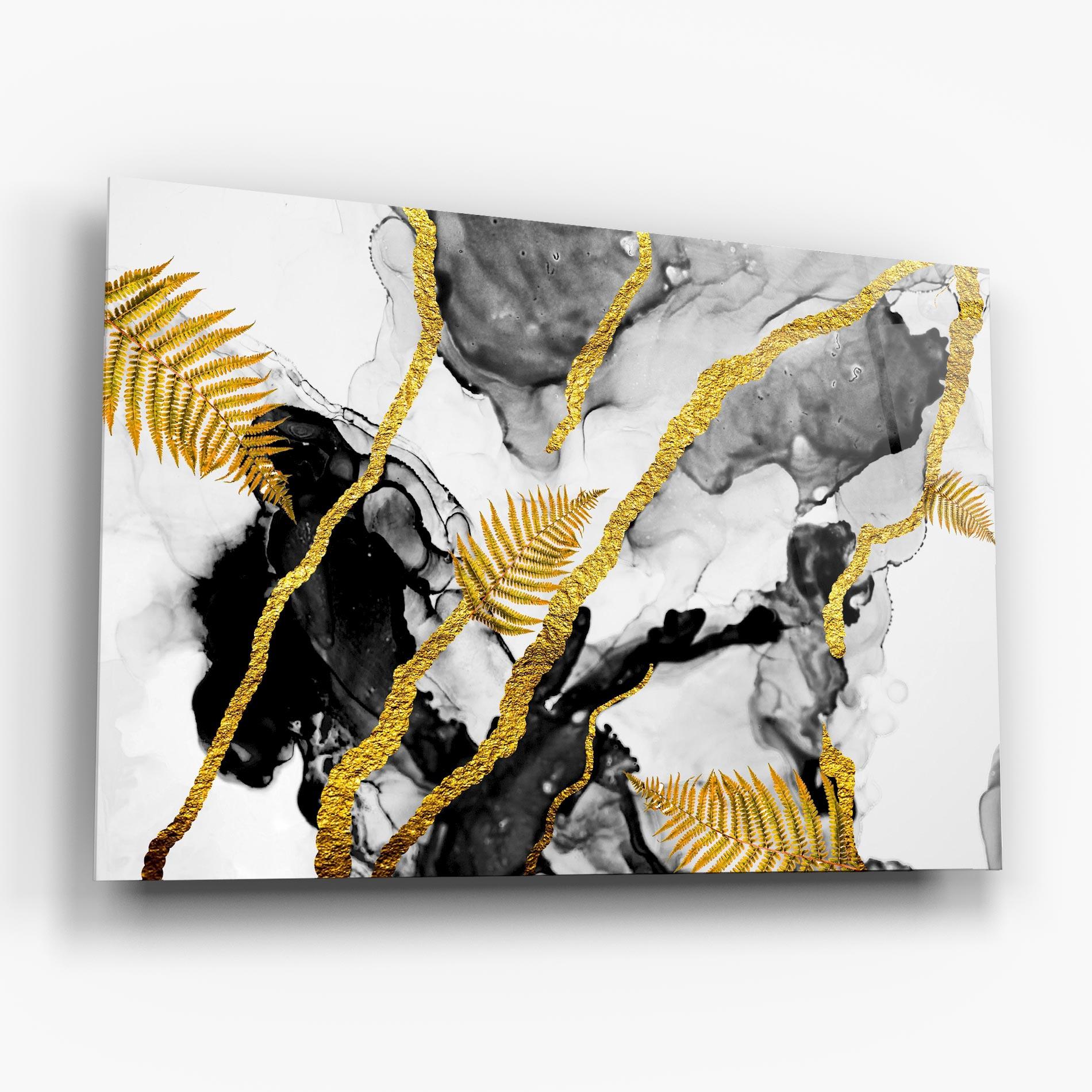 Glasbild Abstract Golden Leaves mockup 6