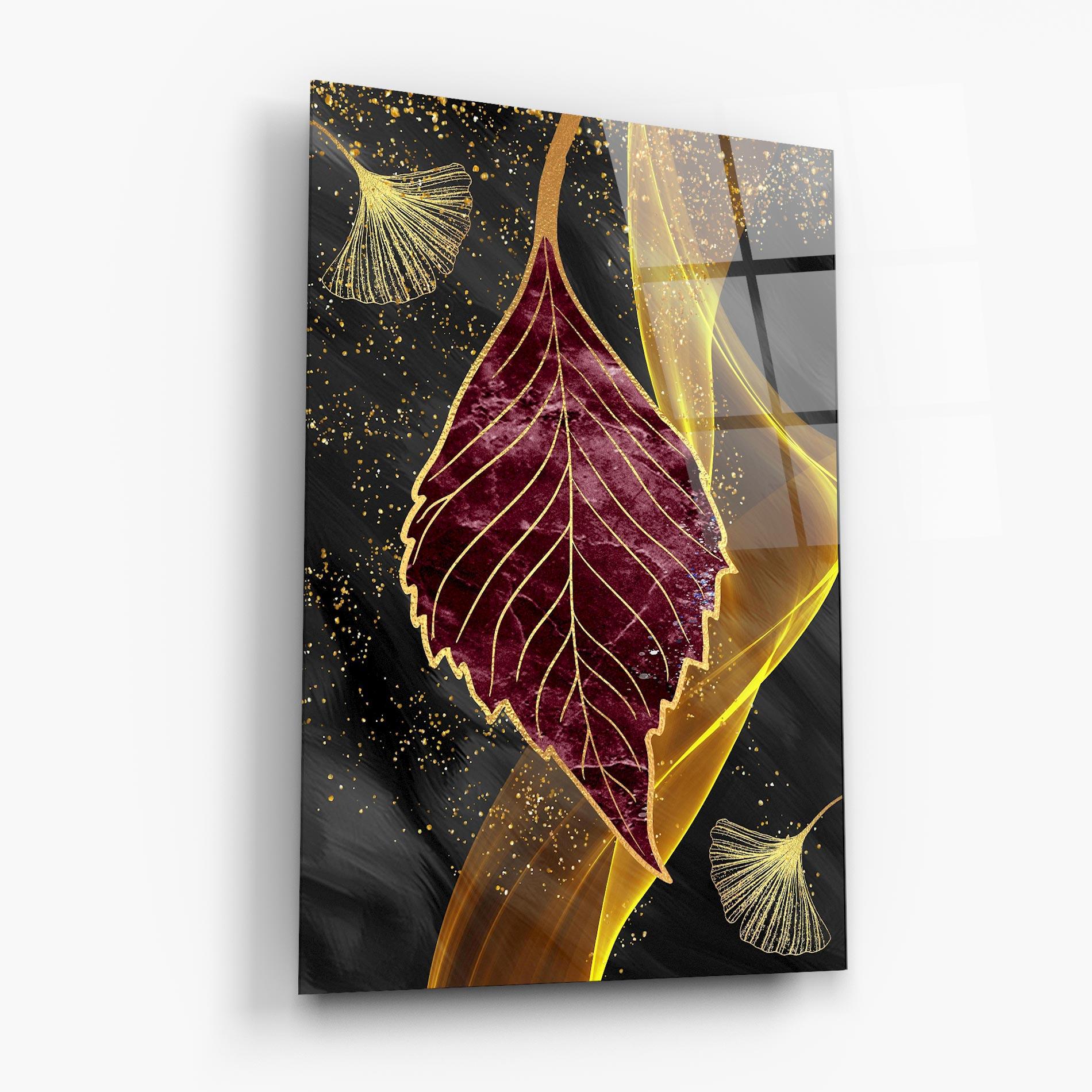 Glasbild Golden Leaves Red mockup 6