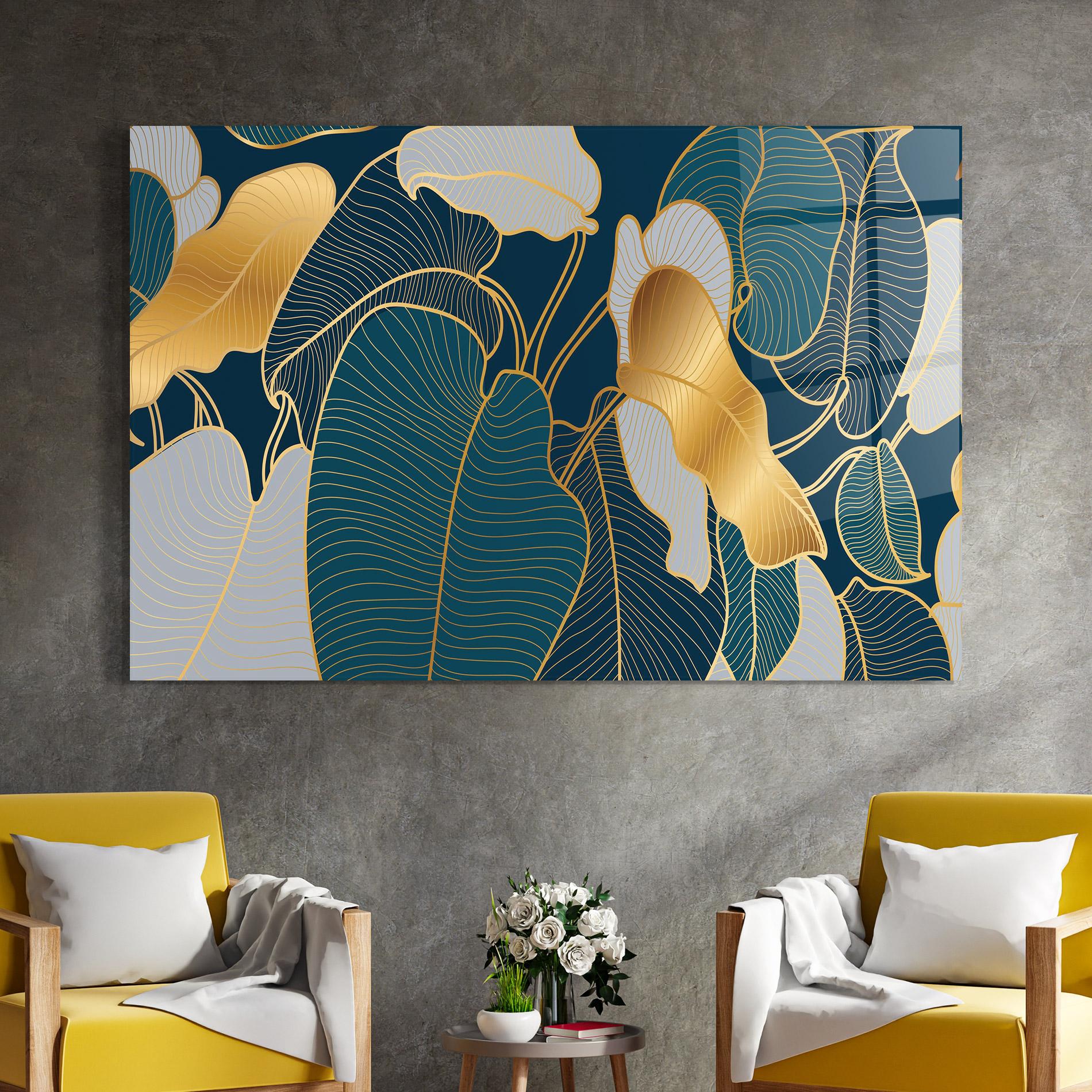 Glasbild Golden Leaves mockup 4