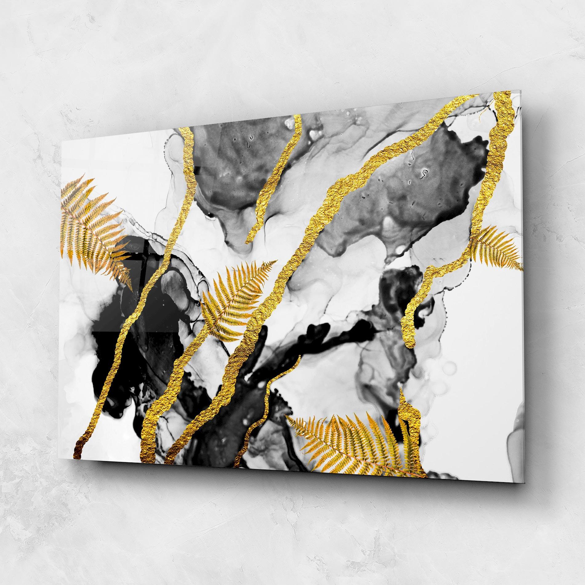 Glasbild Abstract Golden Leaves mockup 1