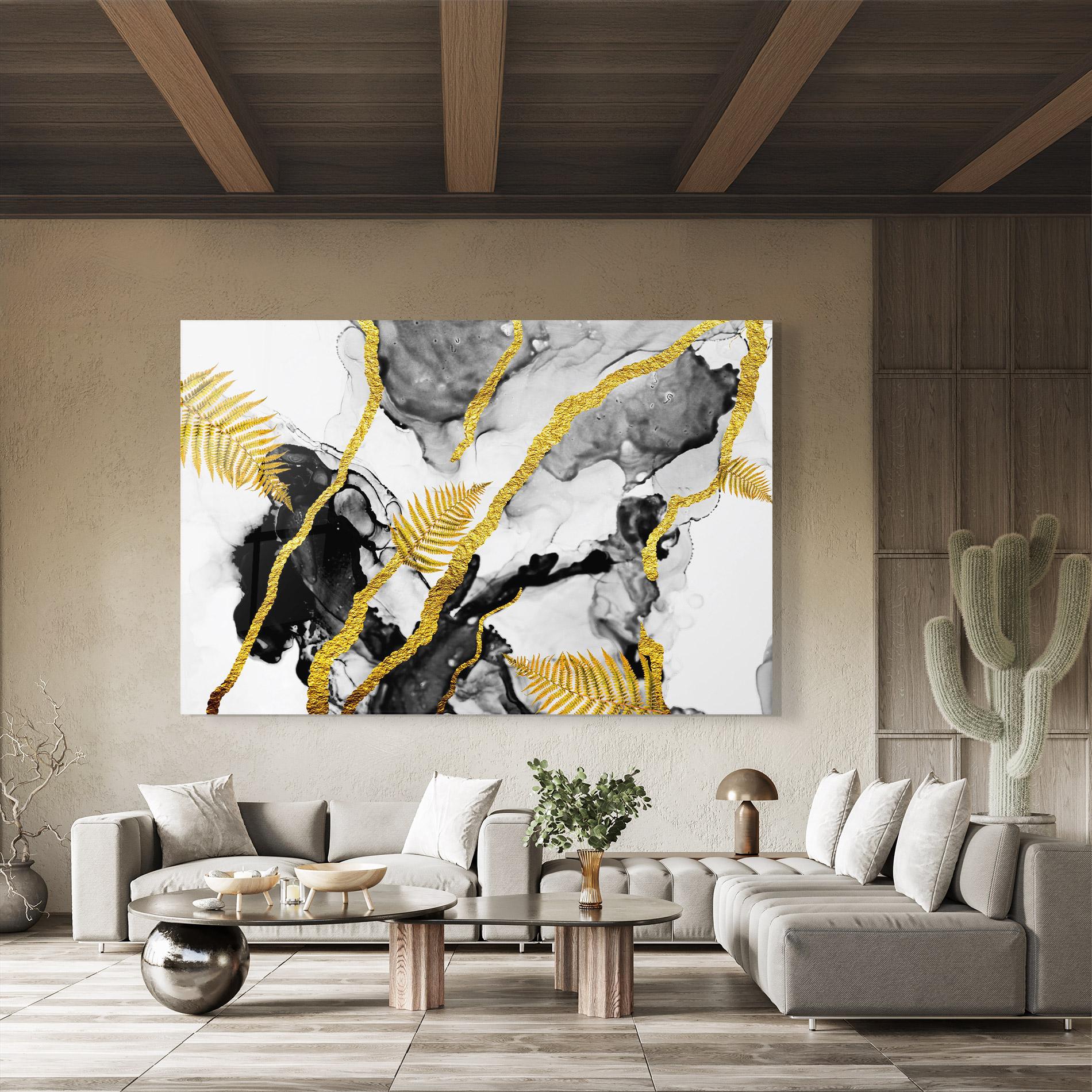 Glasbild Abstract Golden Leaves mockup 8