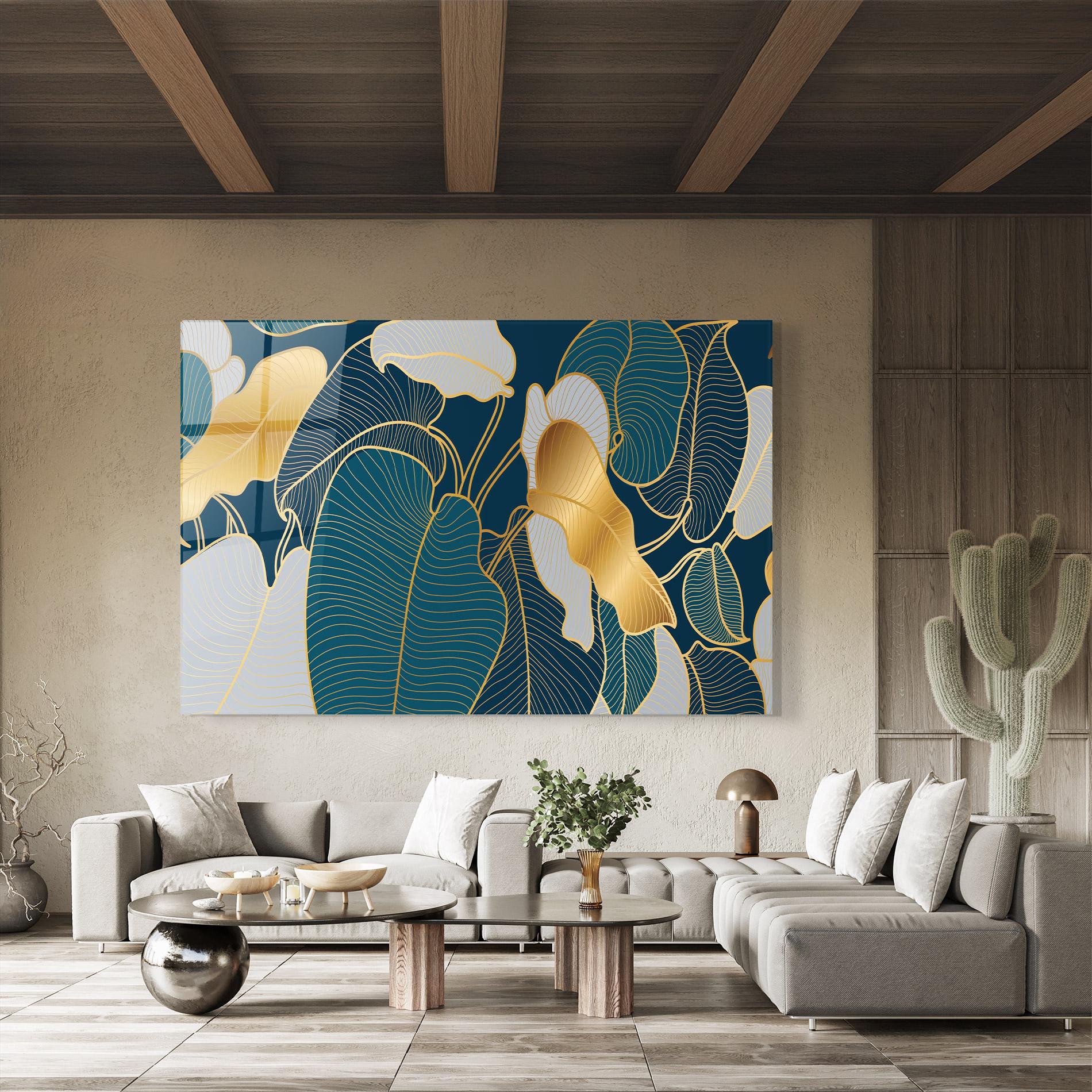 Glasbild Golden Leaves mockup 8