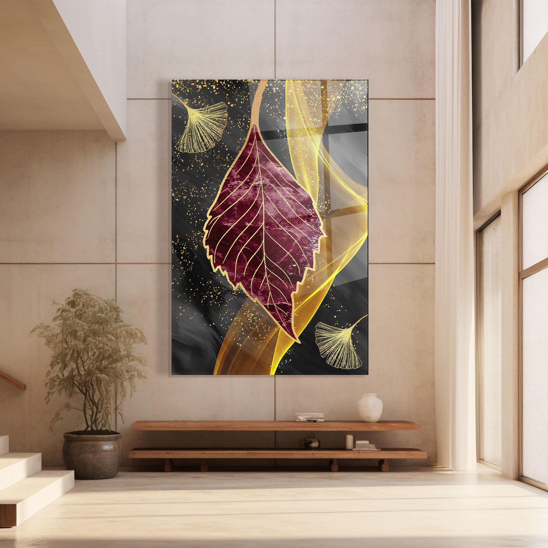 Glasbild Golden Leaves Red mockup 8