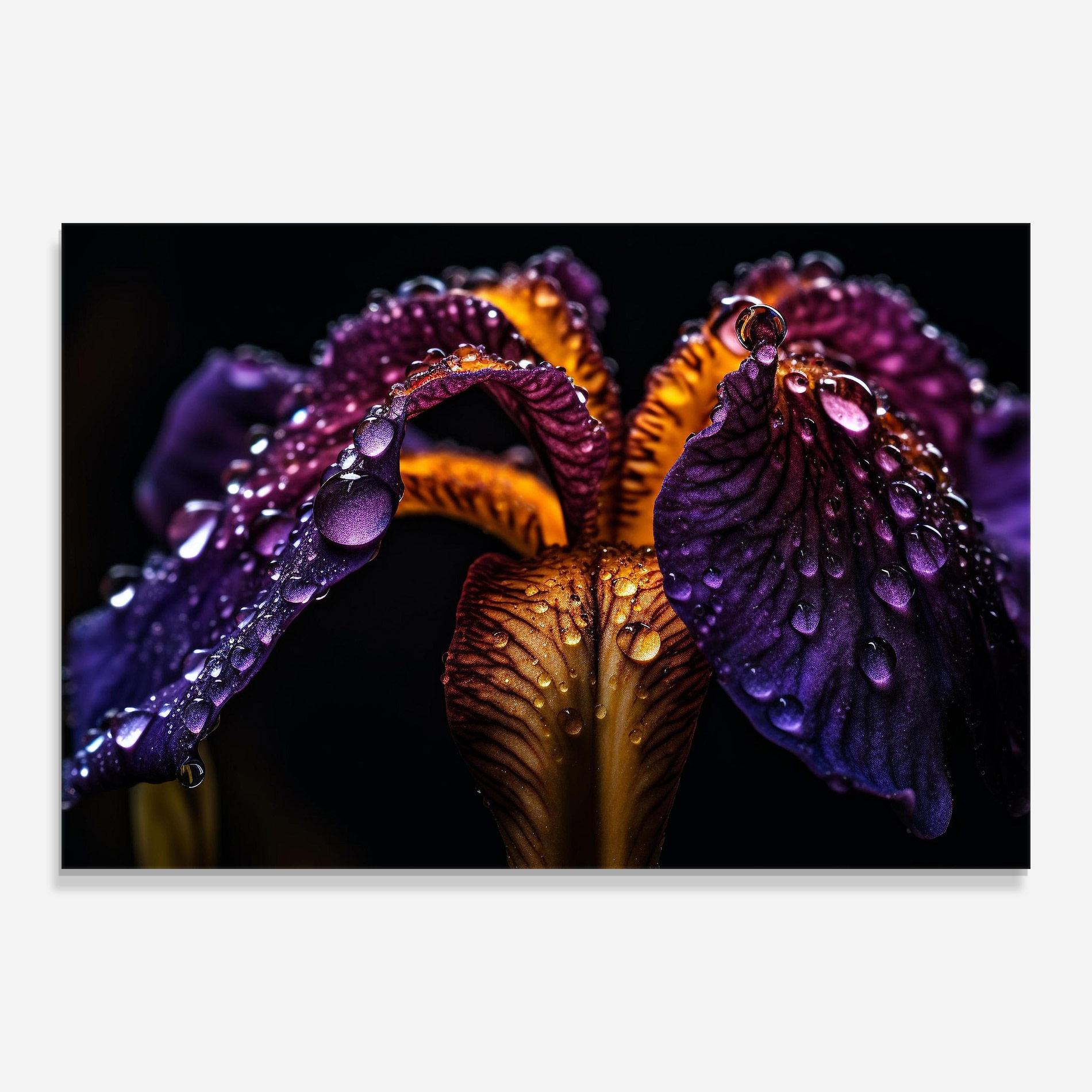 Glasbild Dark Iris After Rain mockup 0