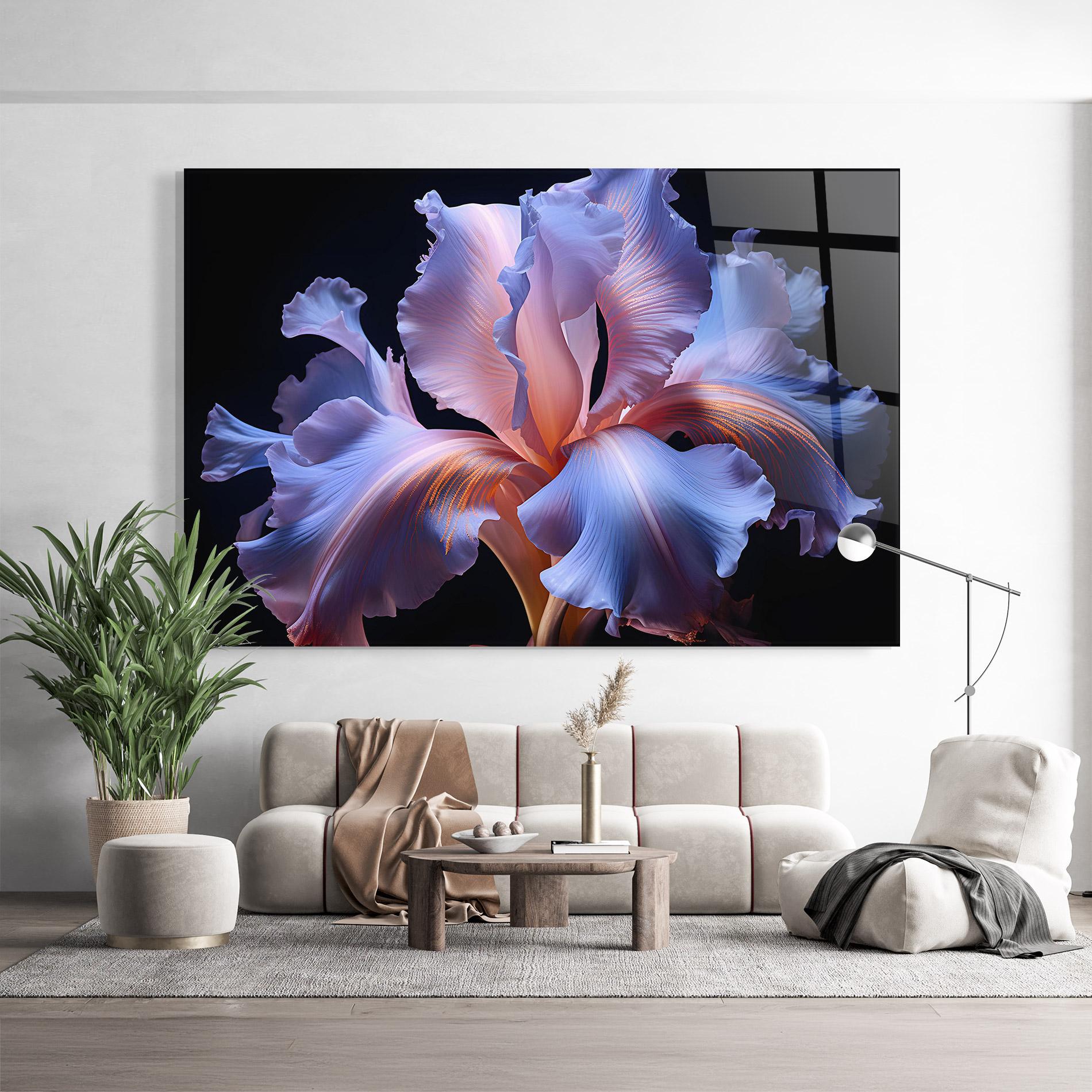 Glasbild Elegant Iris On Black mockup 9