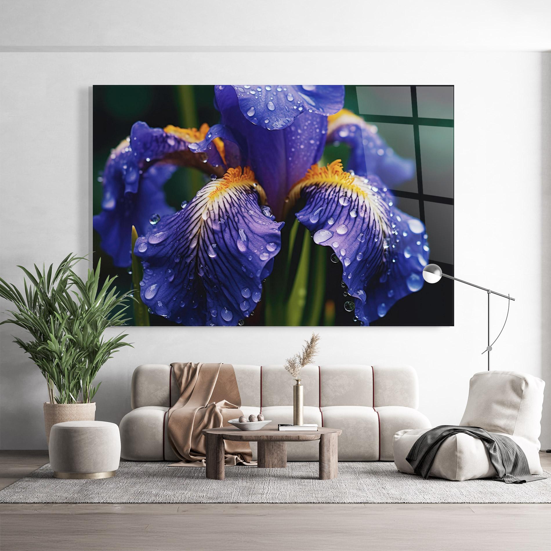Glasbild Iris After Rain mockup 9