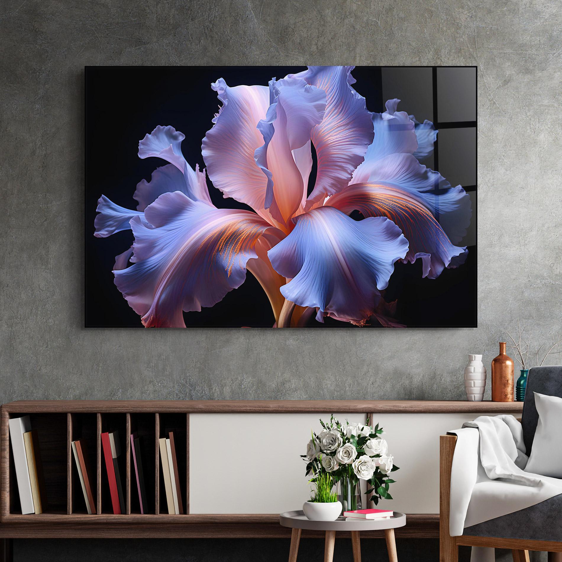 Glasbild Elegant Iris On Black mockup 2