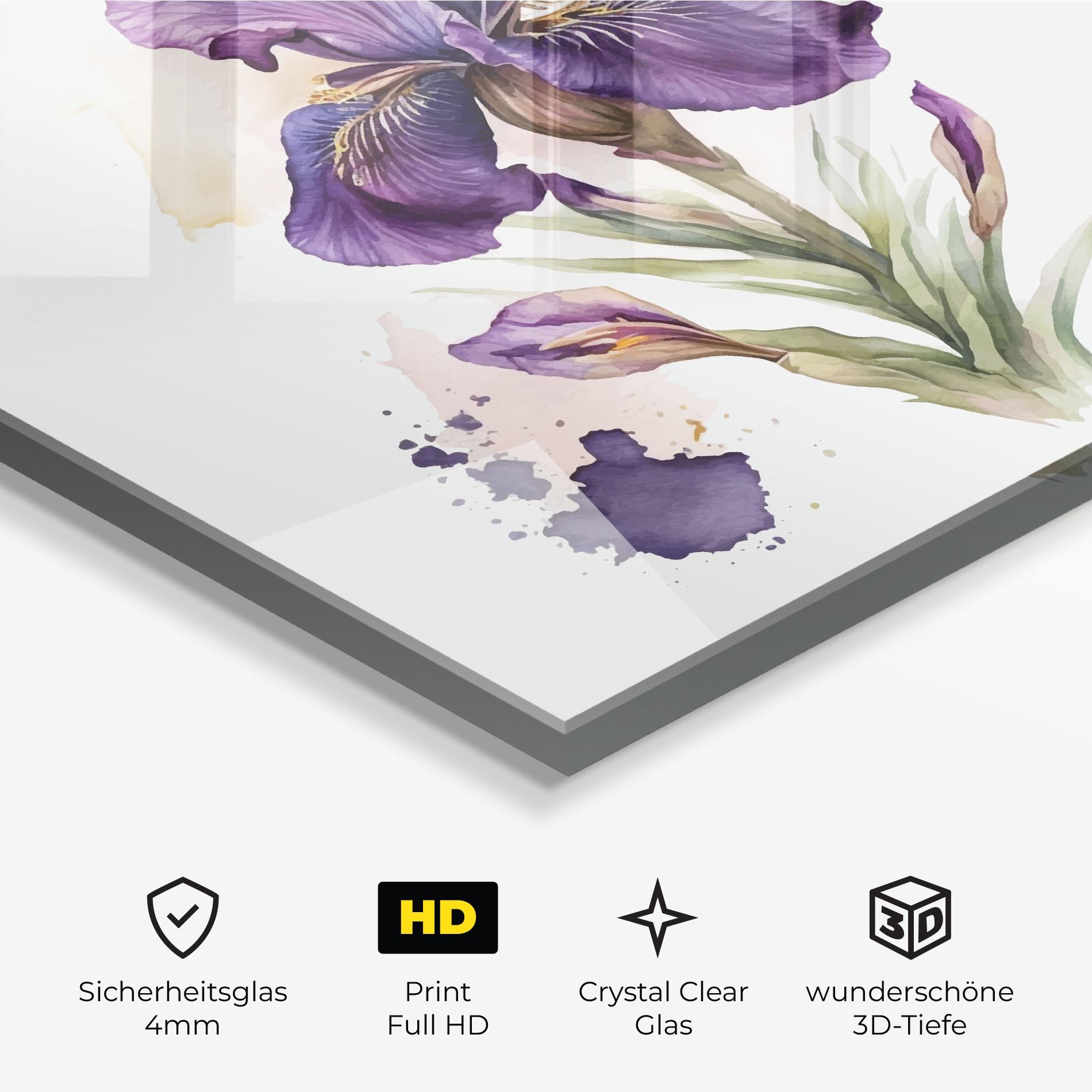Glasbild Beautiful Purple Iris mockup 3