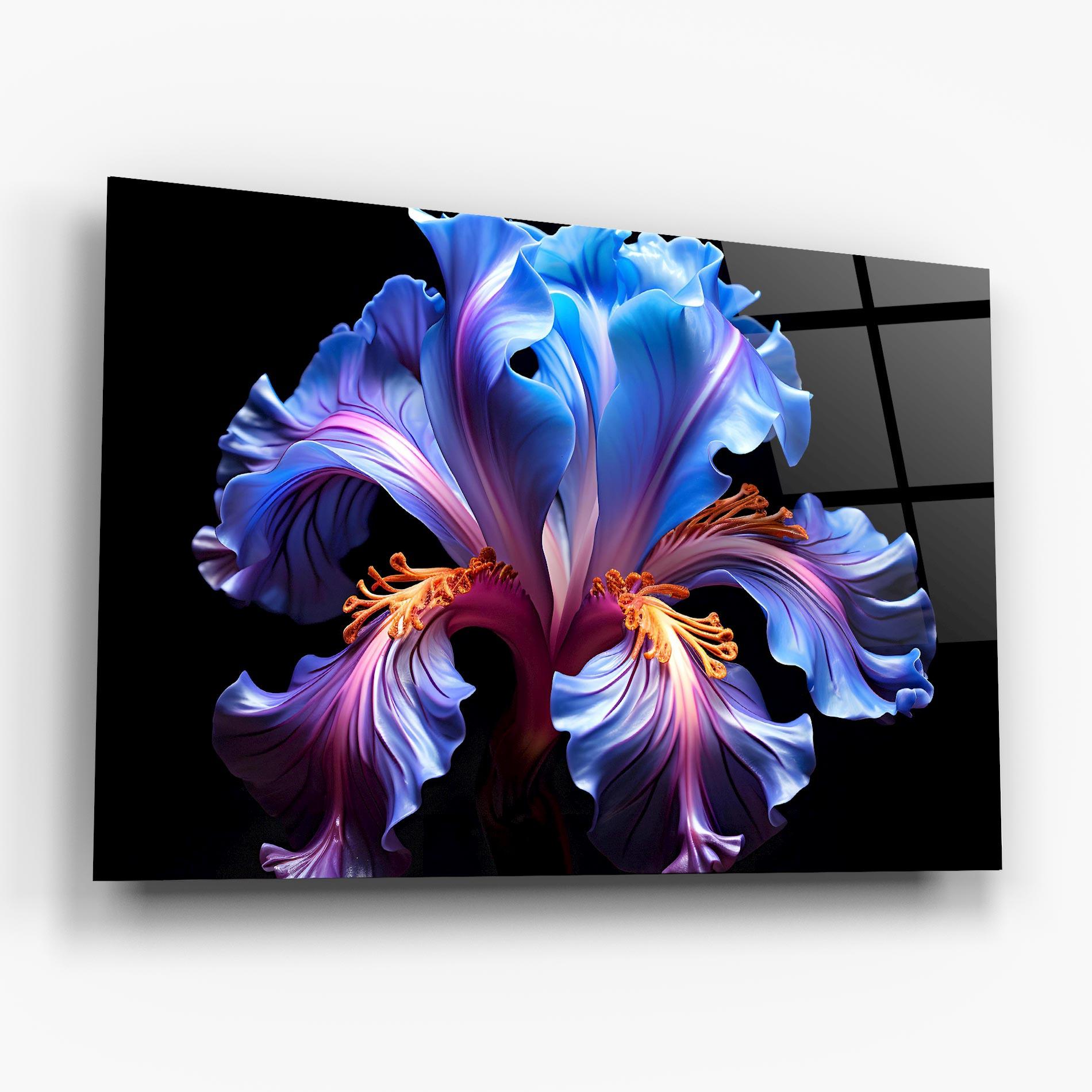 Glasbild Beautiful Iris On Black mockup 6
