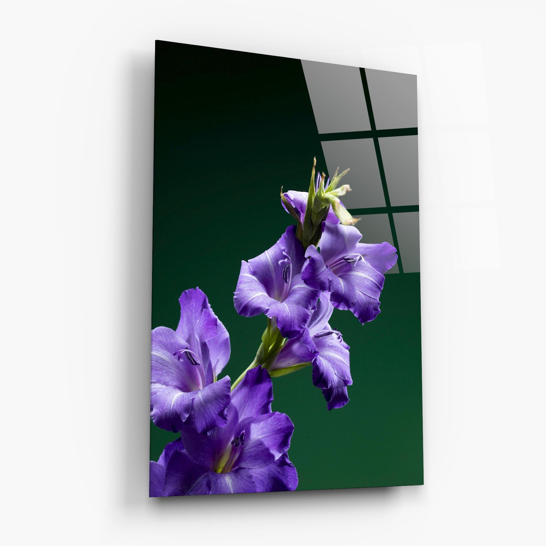 Glasbild Iris On Green mockup 6