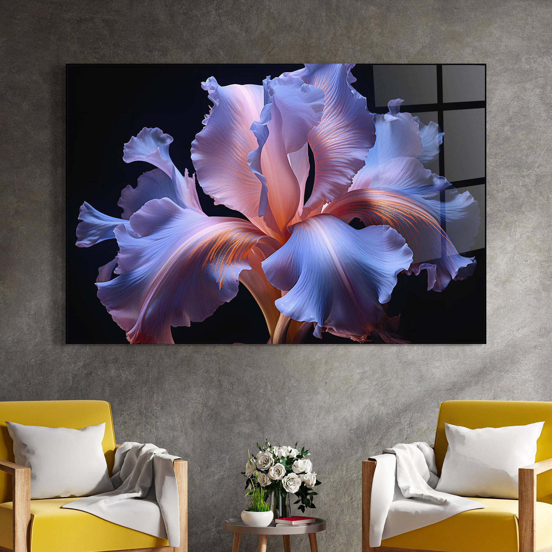 Glasbild Elegant Iris On Black mockup 4