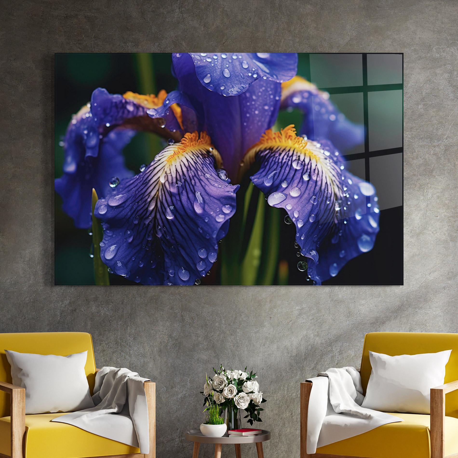 Glasbild Iris After Rain mockup 4