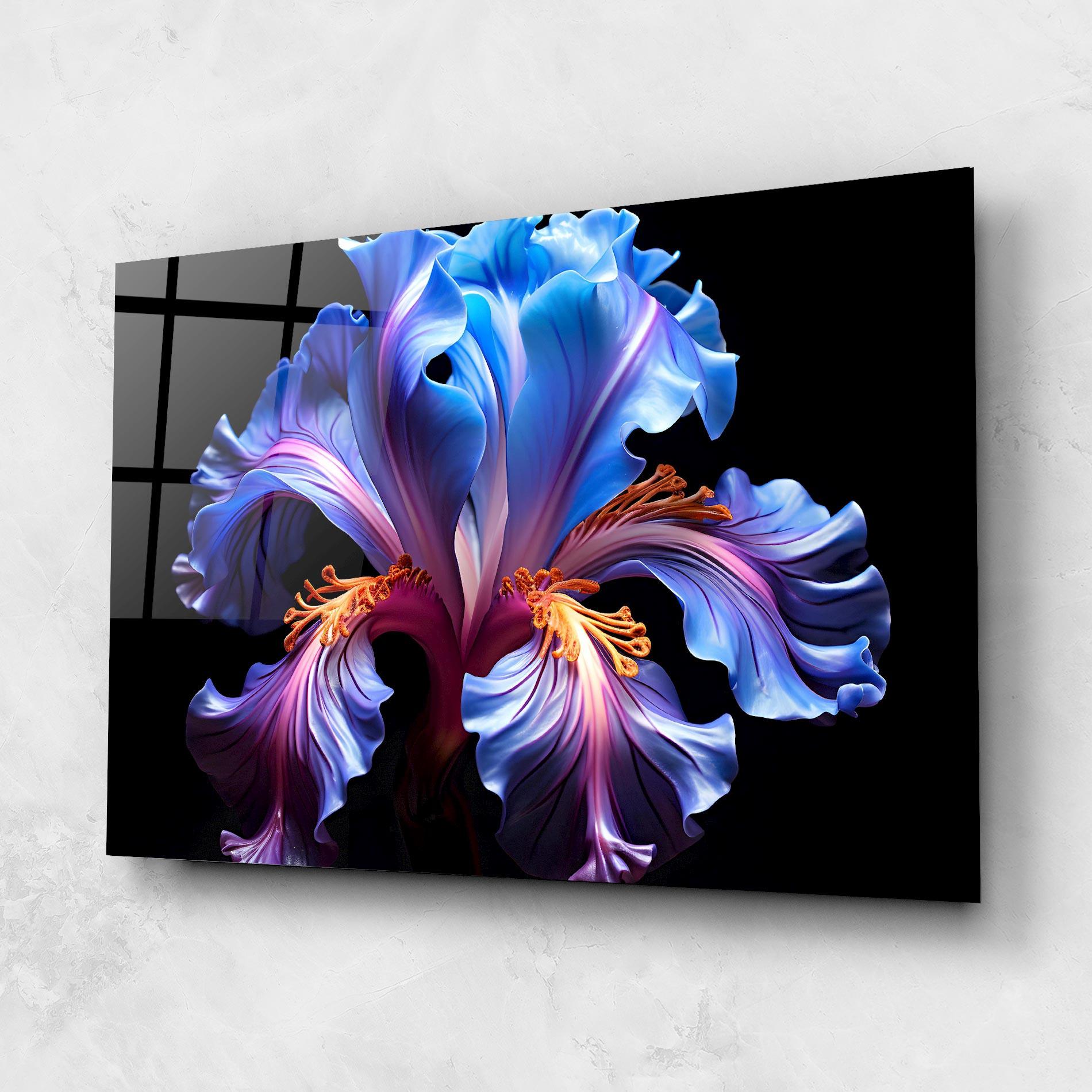 Glasbild Beautiful Iris On Black mockup 1