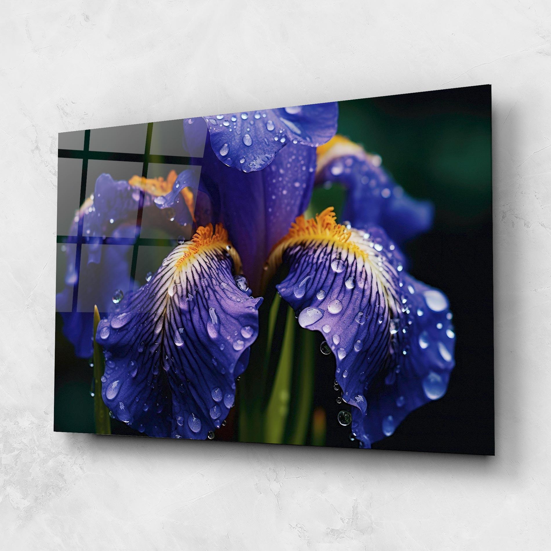 Glasbild Iris After Rain mockup 1