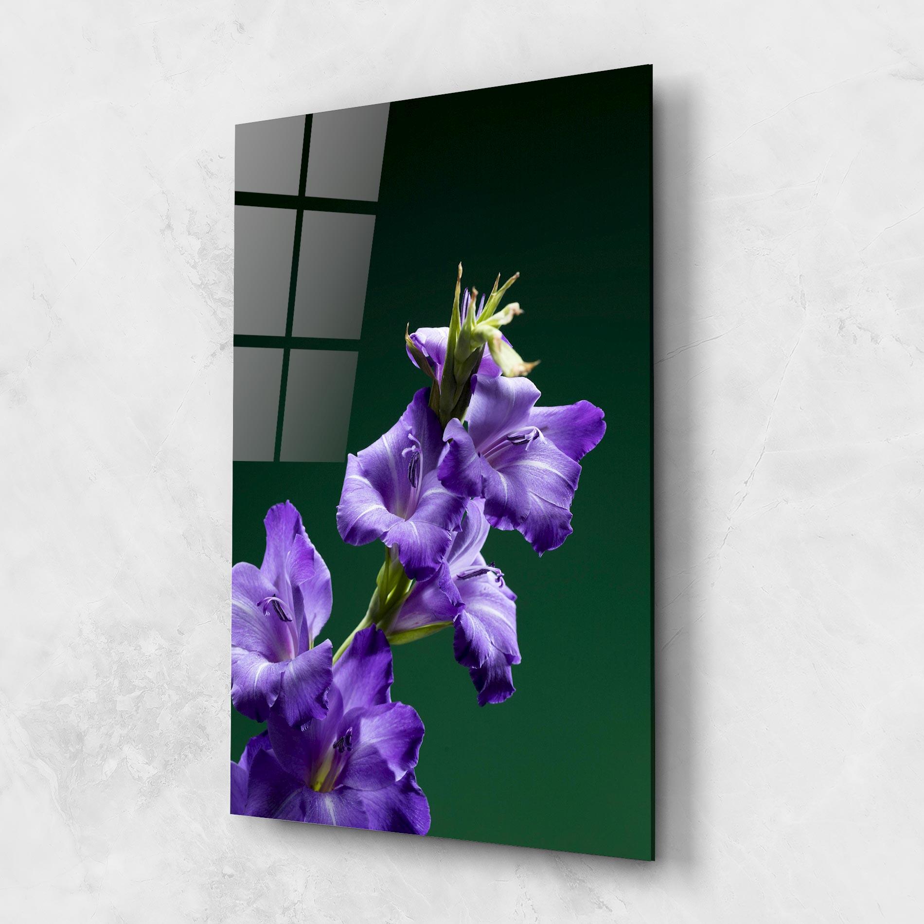 Glasbild Iris On Green mockup 1