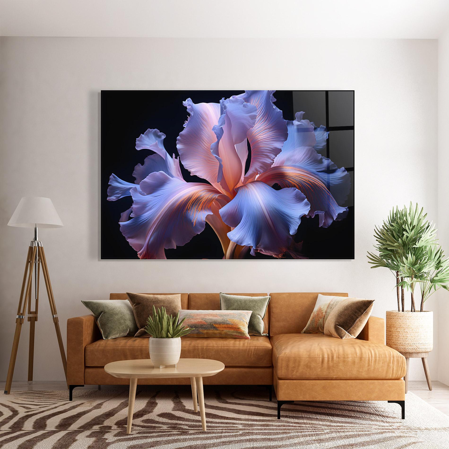 Glasbild Elegant Iris On Black mockup 7