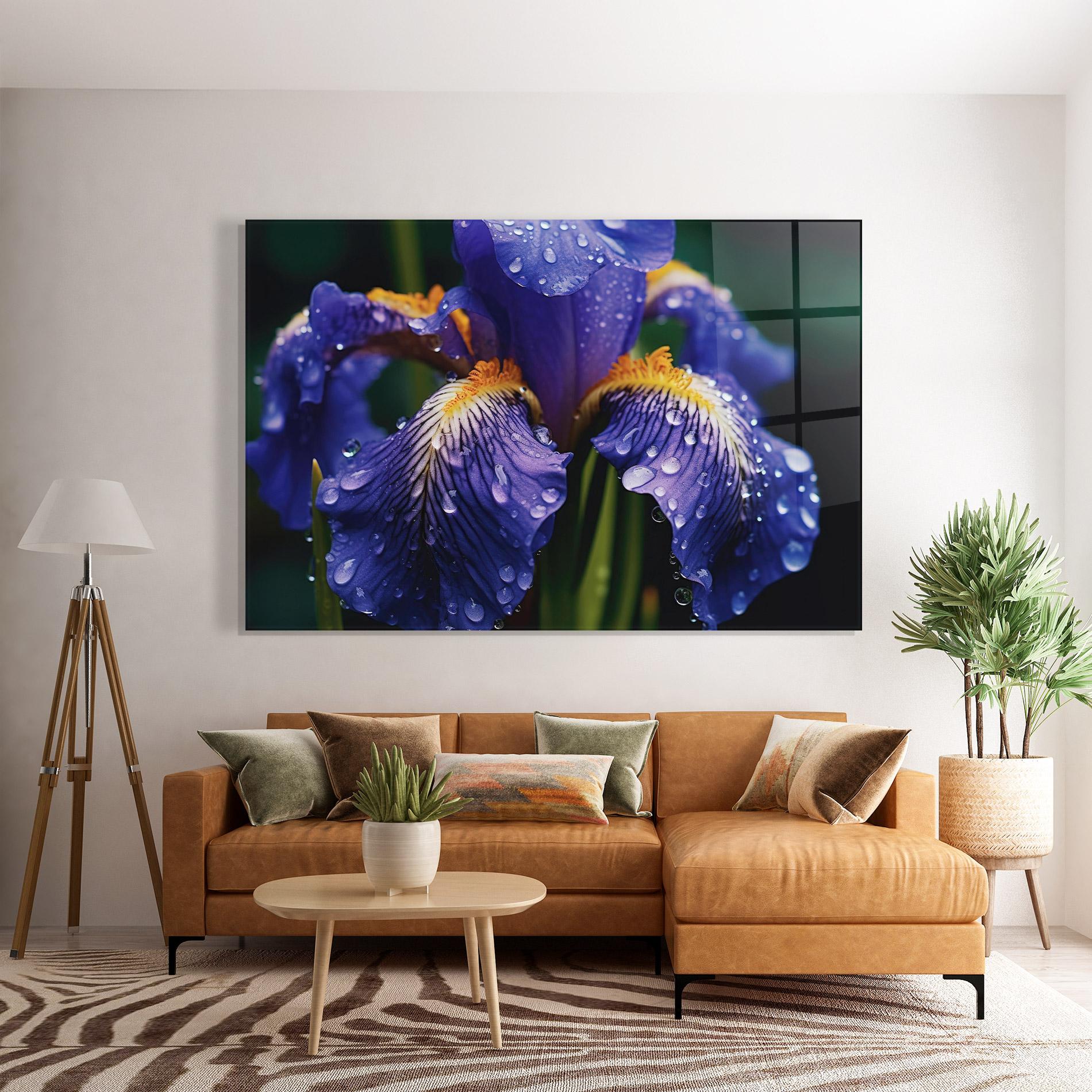 Glasbild Iris After Rain mockup 7