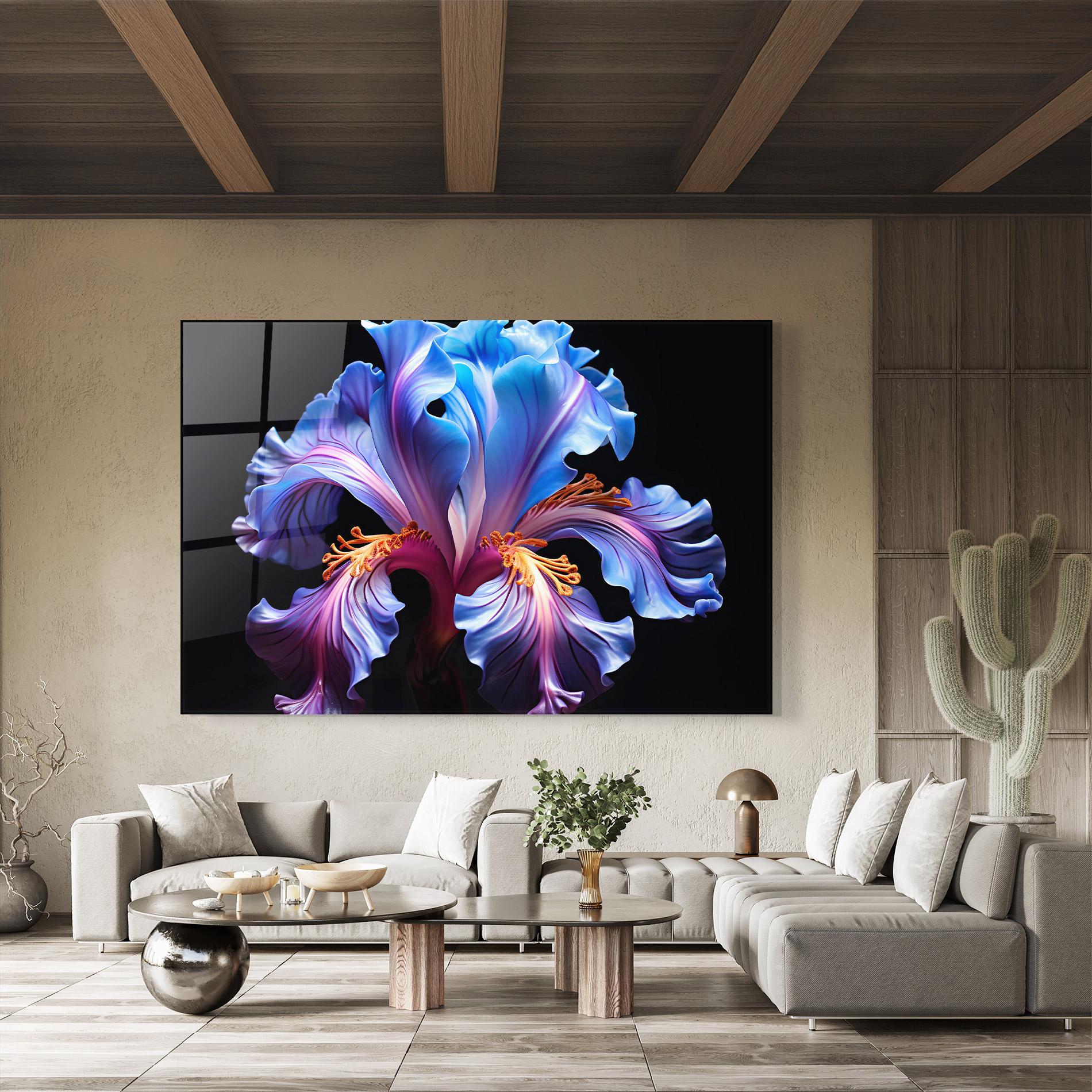 Glasbild Beautiful Iris On Black mockup 8