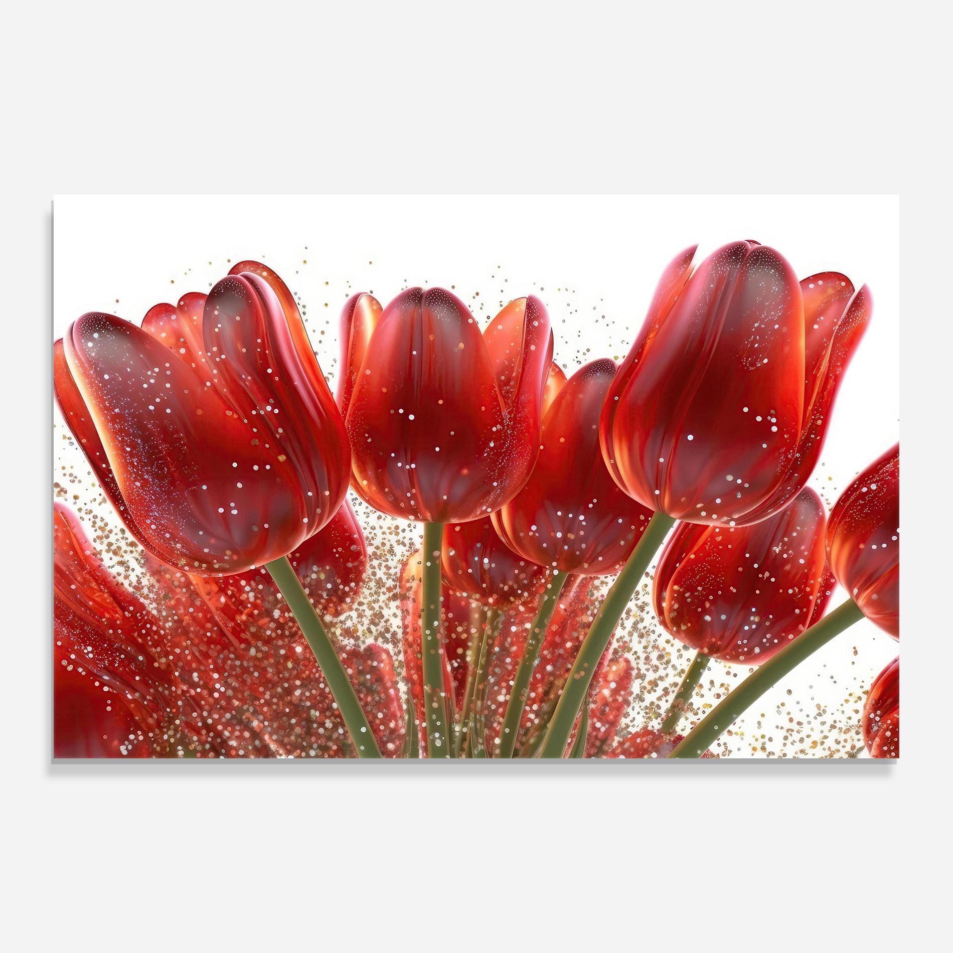 Glasbild Glitter Red Tulips mockup 0