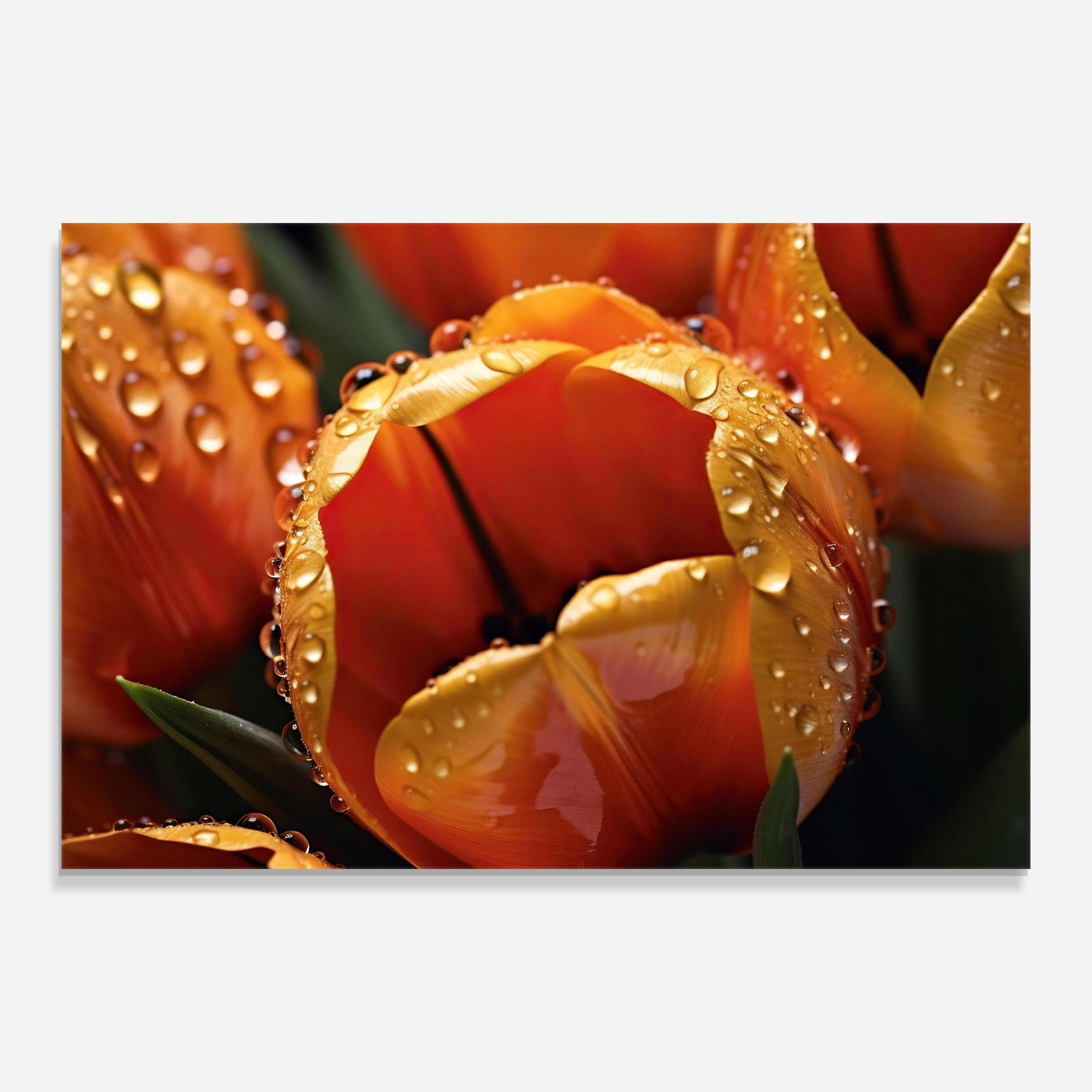 Glasbild Orange Tulip Water Drops mockup 0
