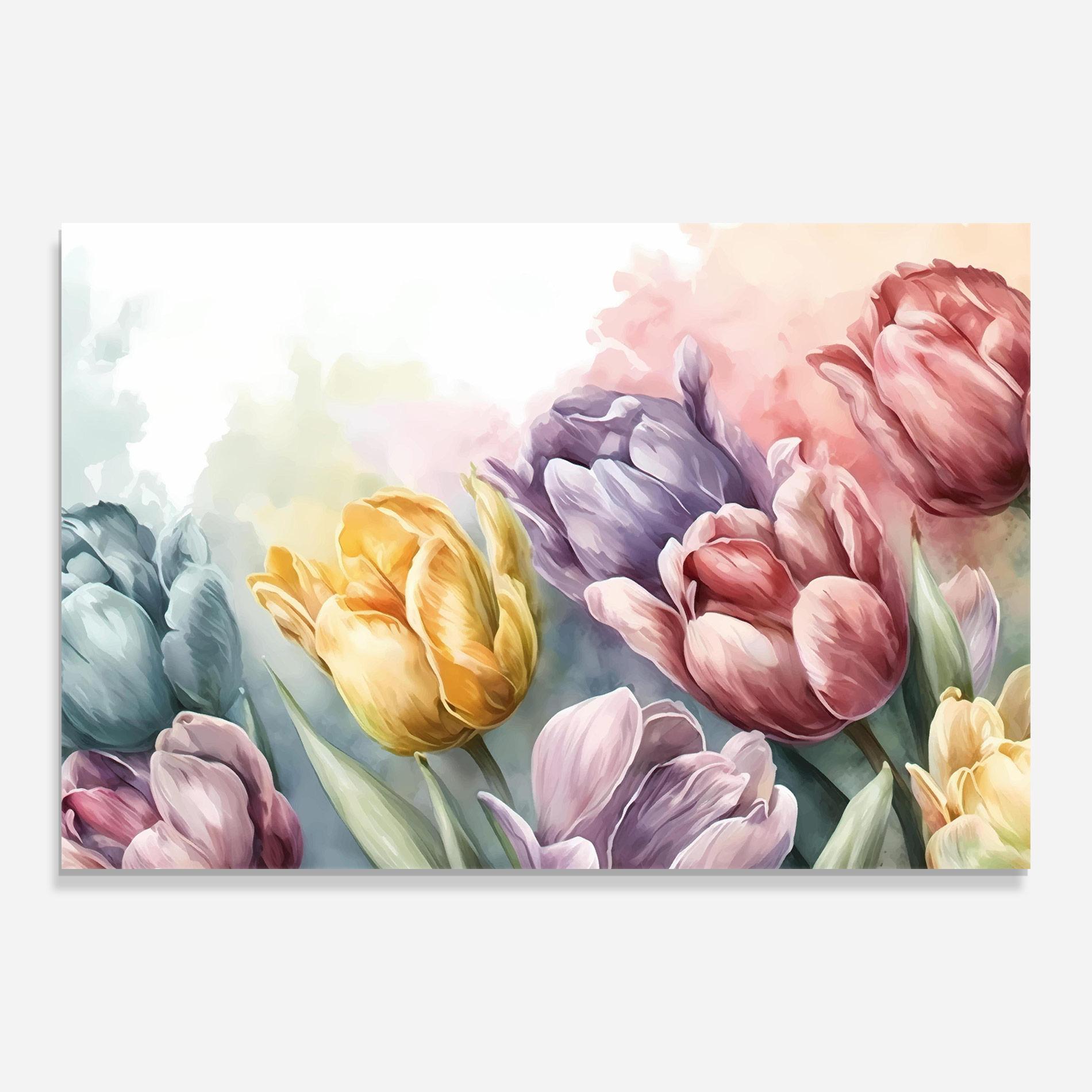 Glasbild Pastel Tulips mockup 0