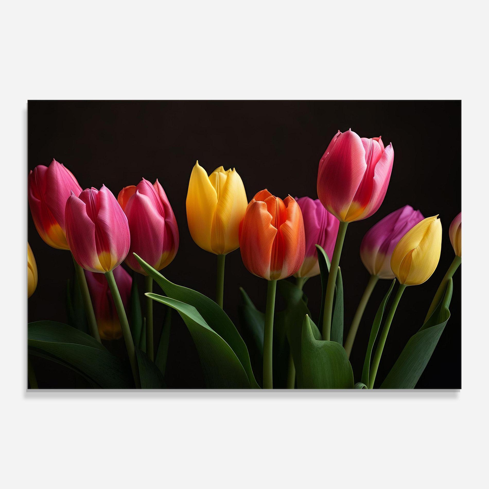Glasbild Purple Yellow Tulips mockup 0