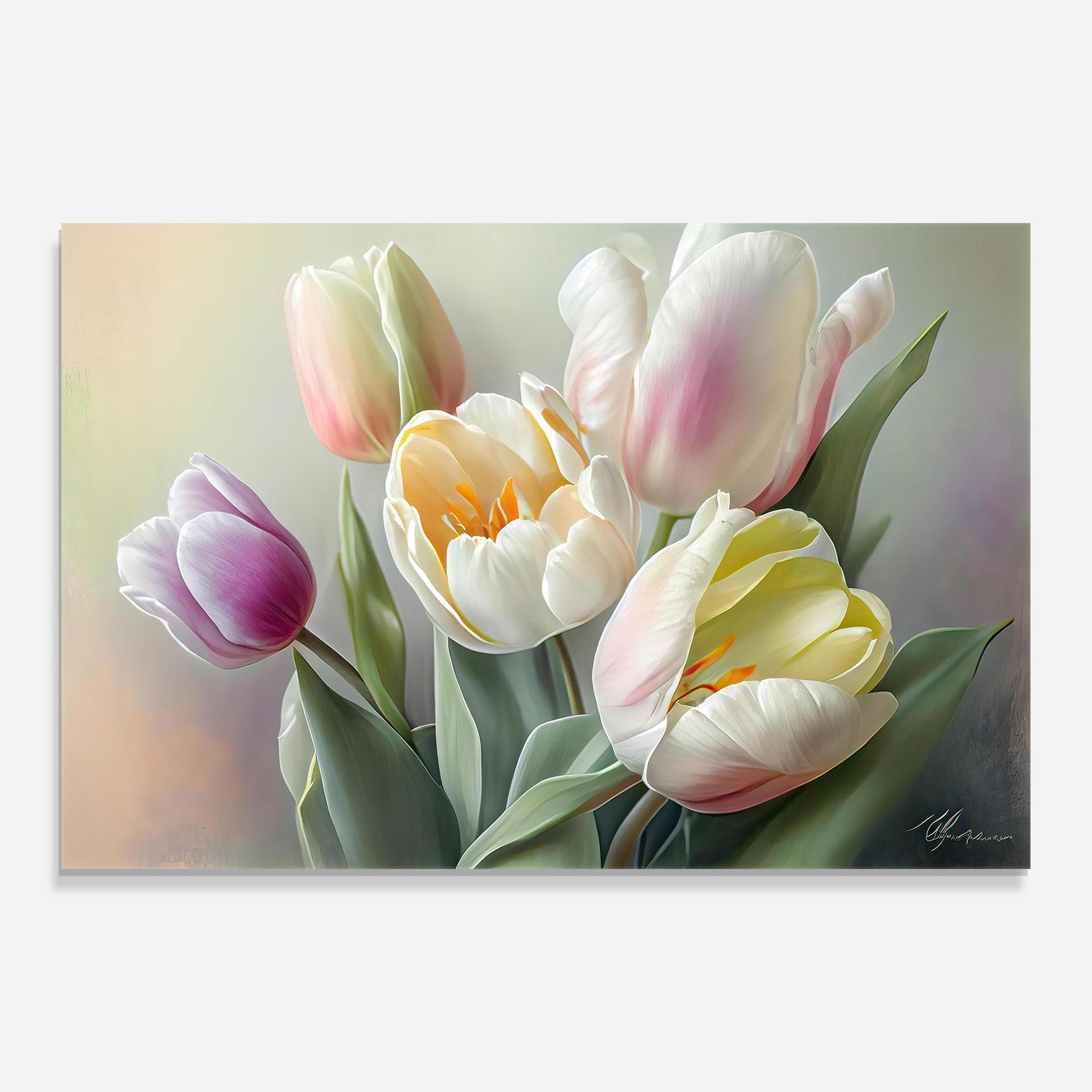 Glasbild White Tulips Painting mockup 0