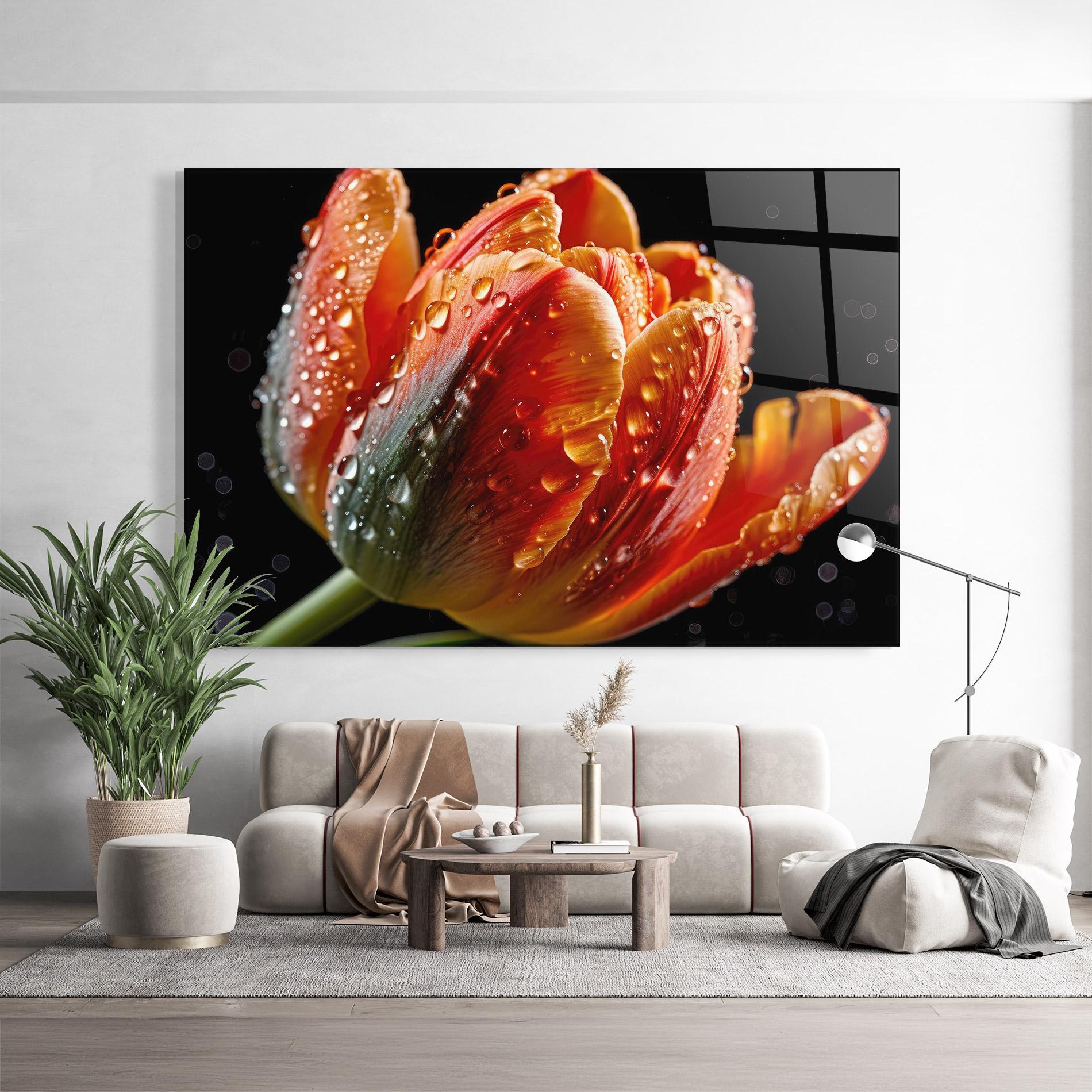 Glasbild Big Wet Orange Tulip mockup 9
