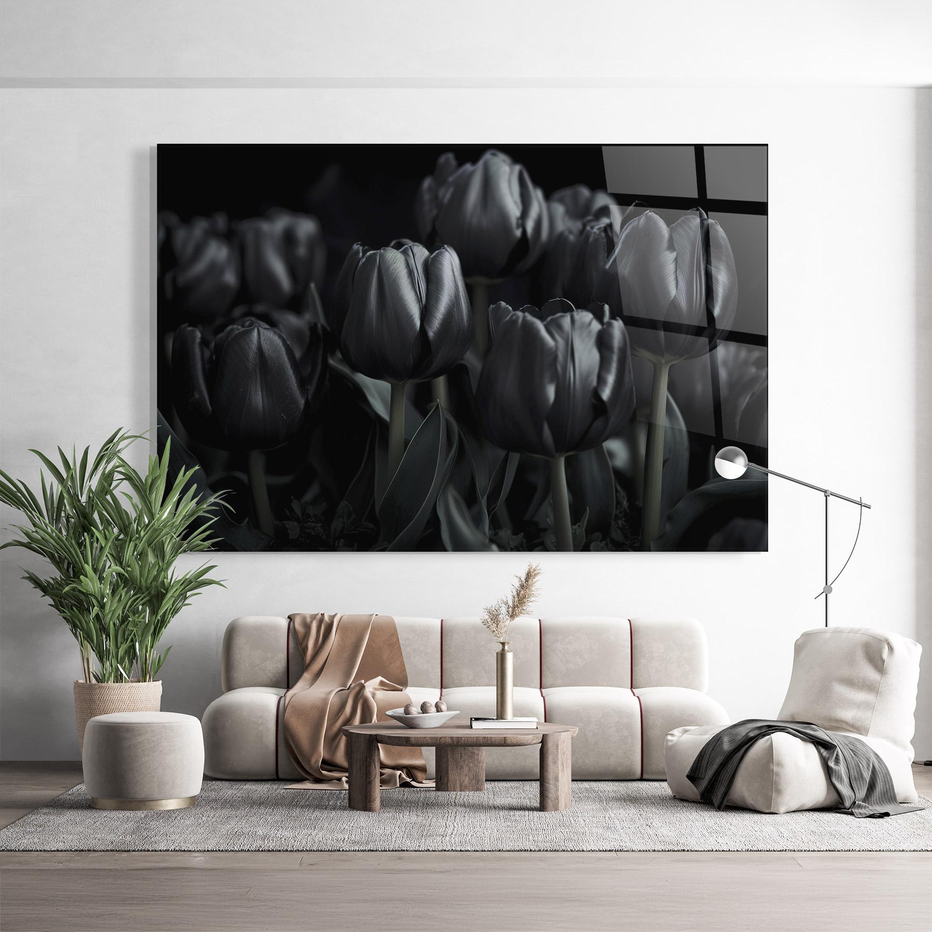 Glasbild Black Tulips mockup 9