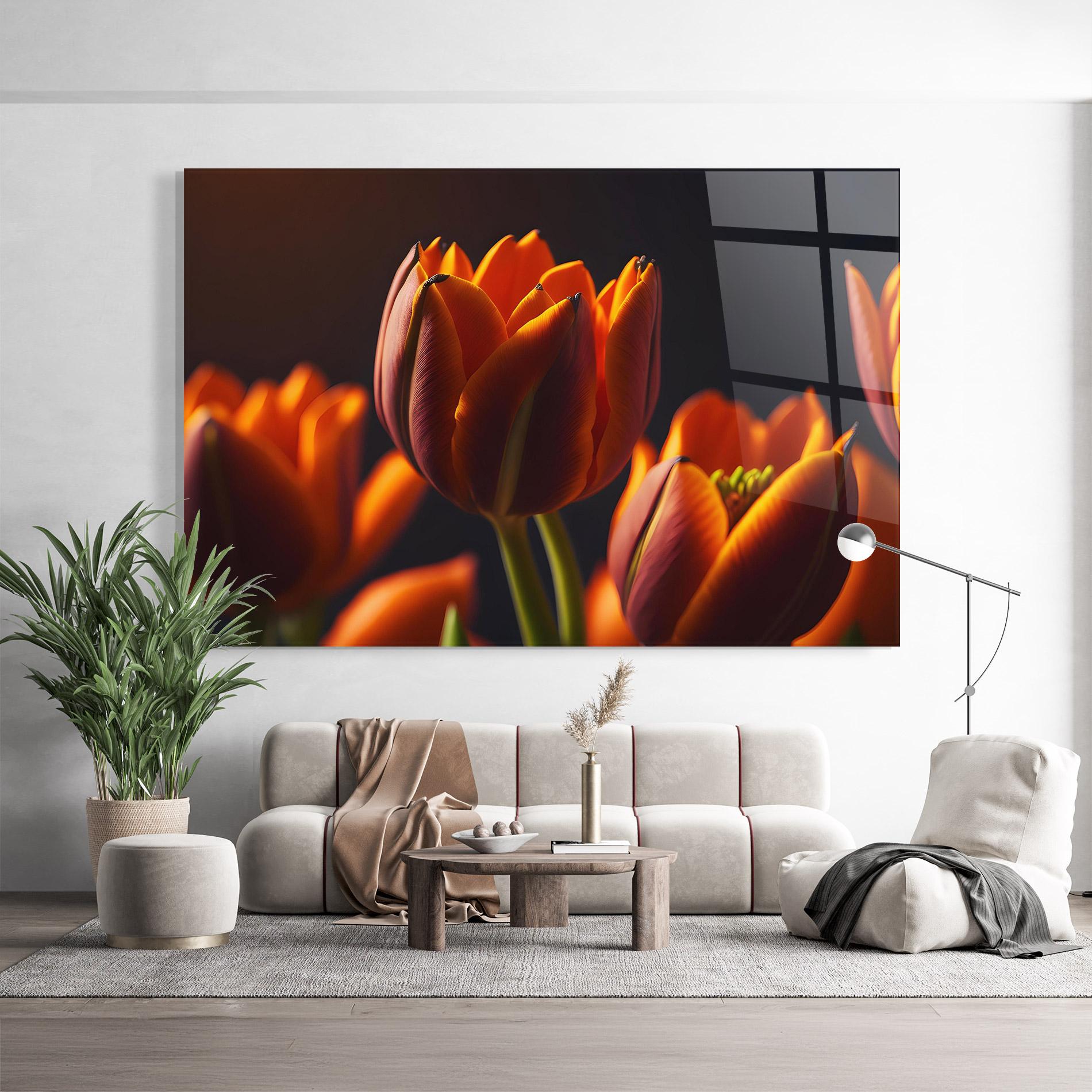 Glasbild Close Up Orange Tulip mockup 9
