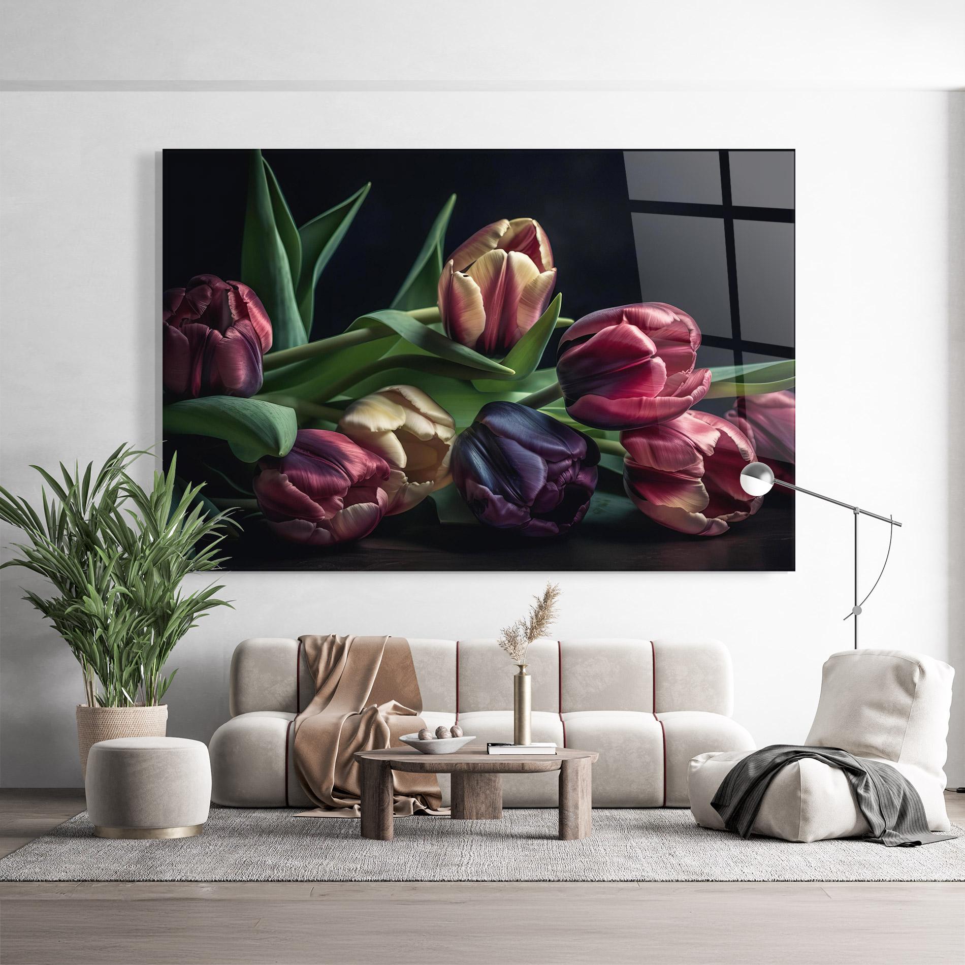 Glasbild Dark Purple Tulip mockup 9